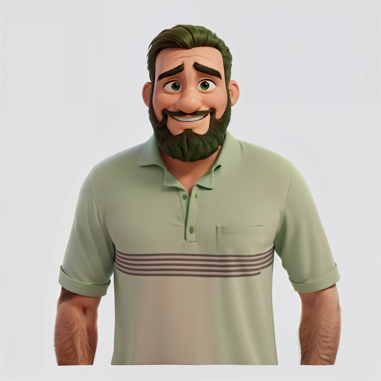 Desenhos animados homem com barba feliz, usando camisa verde.