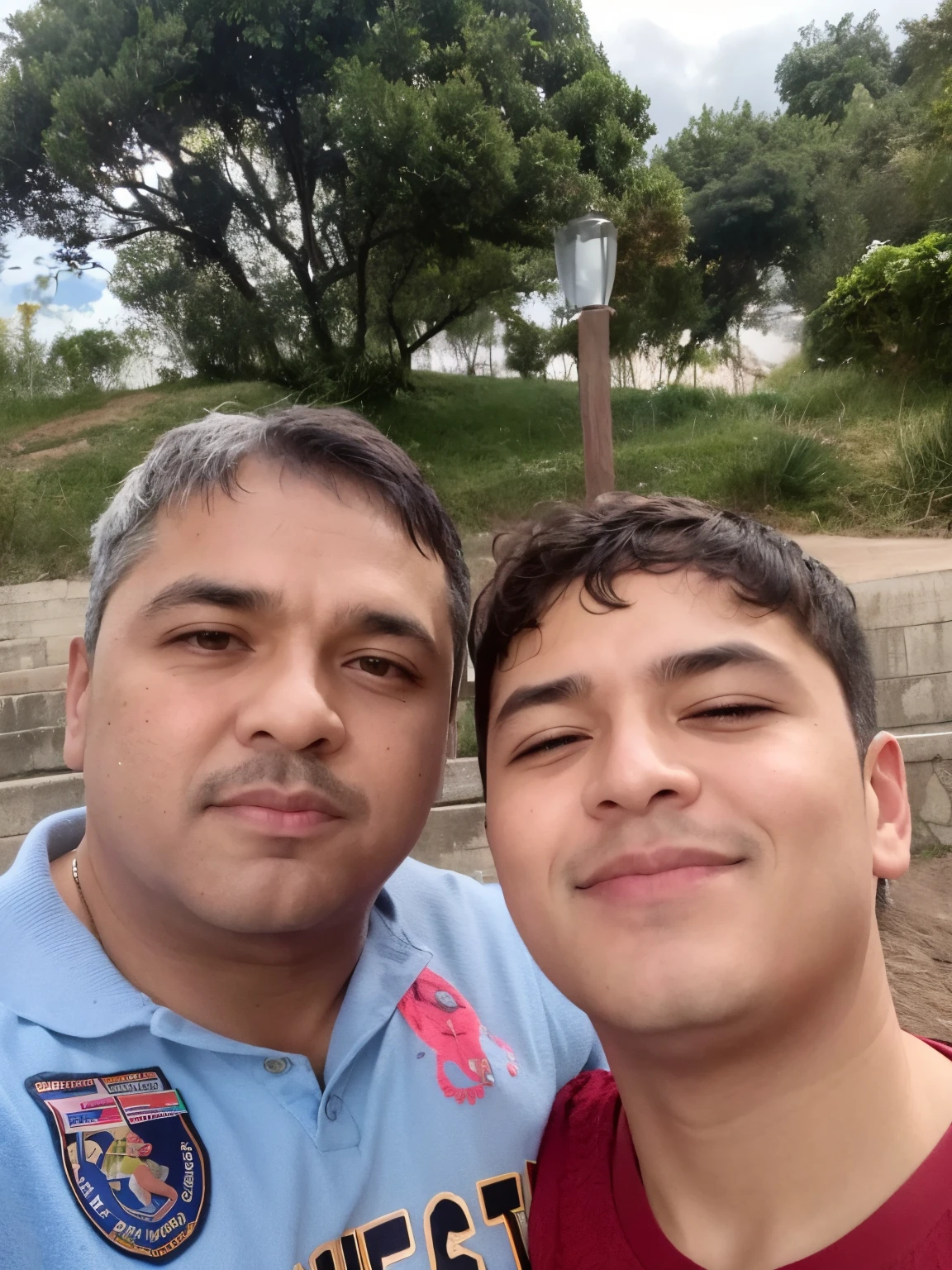 there is a man and a boy that are posing for a picture, Foto realista, david rios ferreira, with a kid, Directed by: Nandor Soldier, mateus 9 5, imagem frontal, imagem de qualidade muito baixa, foto selfie, com verruga, Fotografia selfie 8k, Directed by: Felipe Seade, album photo, daniel mirante