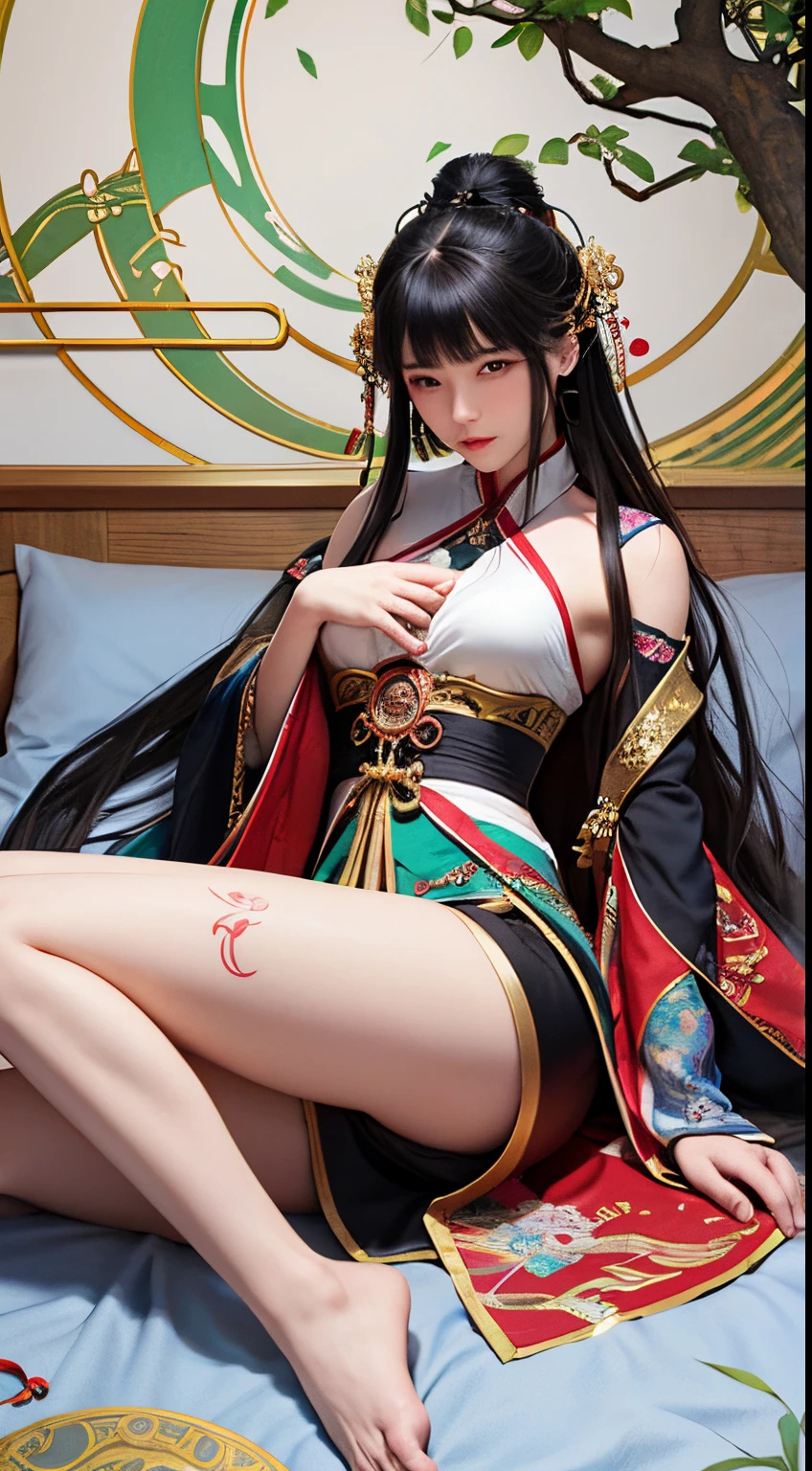 Woman in Heian period costume with attractive thighs.