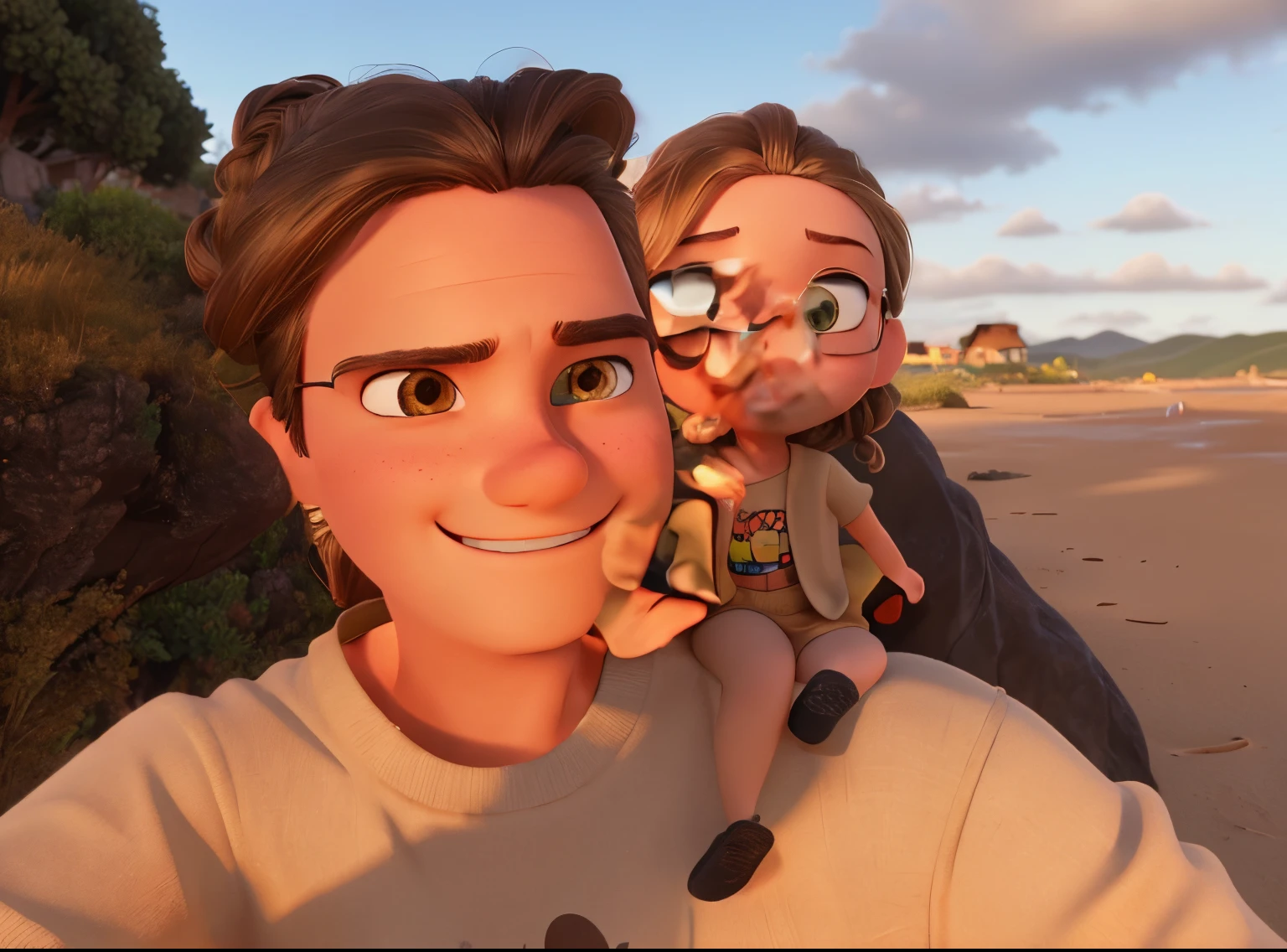 araffe and a woman are looking at each other in a scene, animated movie still, animated still, animated film, high resolution movie still, animation still screencap, render in pixar, pixar movie screenshot, animated film still, ! movie scene, frame from pixar movie, animated movie shot, animation still, still from a pixar movie, realistic movie still