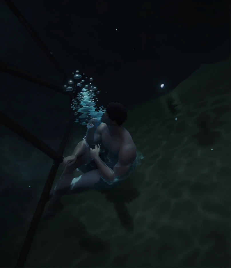 there is a naked black man with an erect penis swimming in a pool with a lot of bubbles, sinking underwater, rise of the tomb raider, thalassophobia, floating under water, uncharted 4: a thief's end, submerged on titan, in a underwater horror scene, floating drowned, falling off a cliff, body in water, submerged temple dance scene, drowning, screenshots, pc screenshot