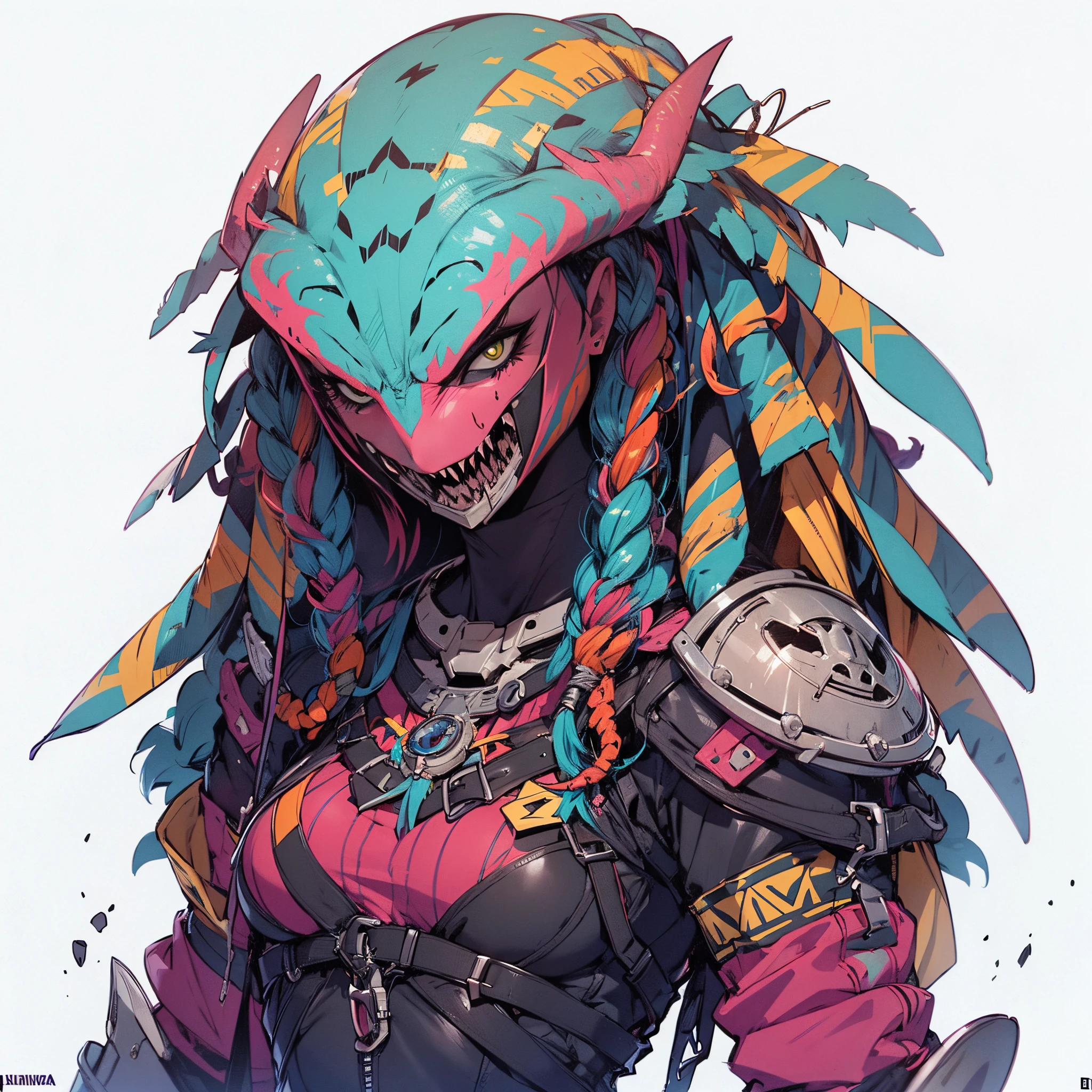 female yautja, predator, extraterrestrial huntress, colorful, glowing
