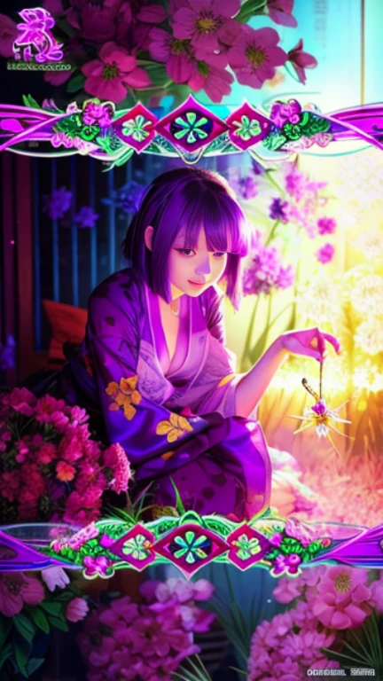 Purple hair、see-through purple kimono、transparent prostitute、A sexy、Big and beautiful breasts、Red Higan Flower、sparklers、Sexy Shots、Masturbation behavior、痴女、firefly、Sheer、Exposed skin、thigh visible、No Underwear、No body hair、Nice Body、Lean belly、barechested、yandere、Reveal madness