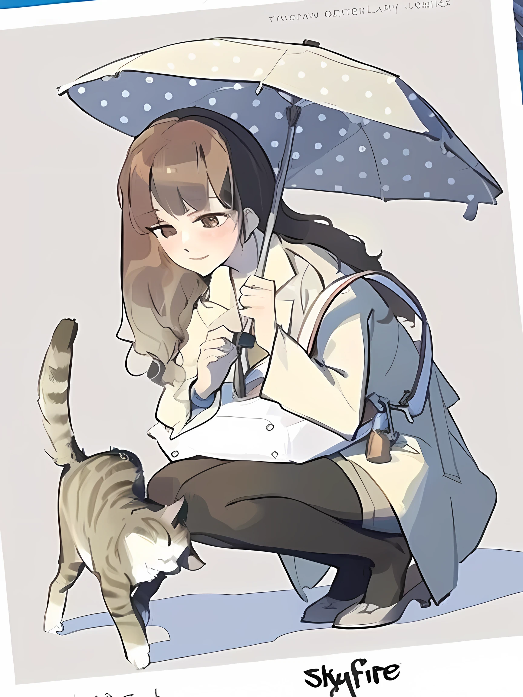 Girl with umbrella, cat,