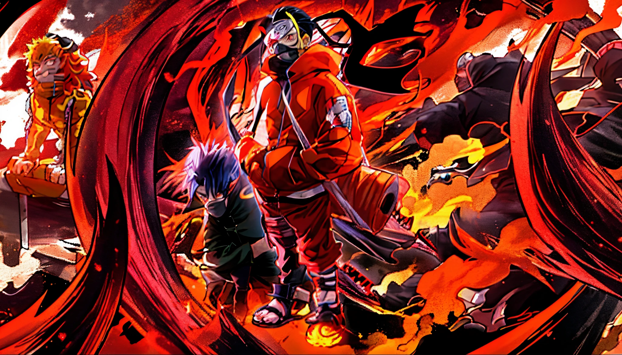 personagem de anime com uma mochila e uma mochila parada em um redemoinho, Coringa como Naruto, estilo de arte demon slayer, badass anime 8 k, naruto artstyle, vibrant fan art, Coringa se parece com Naruto, Melhor Anime 4K Konachan Wallpaper, Anime Art Wallpaper 8K, estilo anime 4K, villain wearing a red oni mask, Anime Art Wallpaper 4K