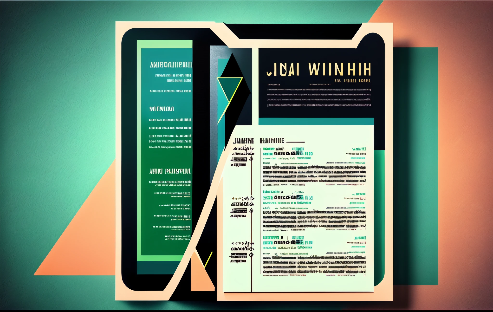 resume template in the color scheme of bright details green and soft blue elements and black highlighting, the presence of geometric shapes of triangles