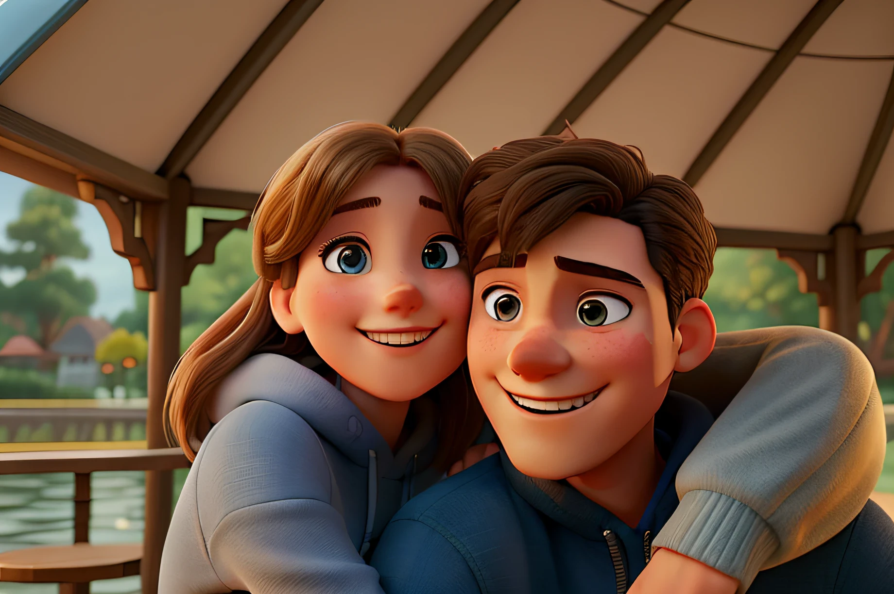 Casal - homem cabelo branco e mulher loira estilo Disney pixar, alta qualidade, melhor qualidade