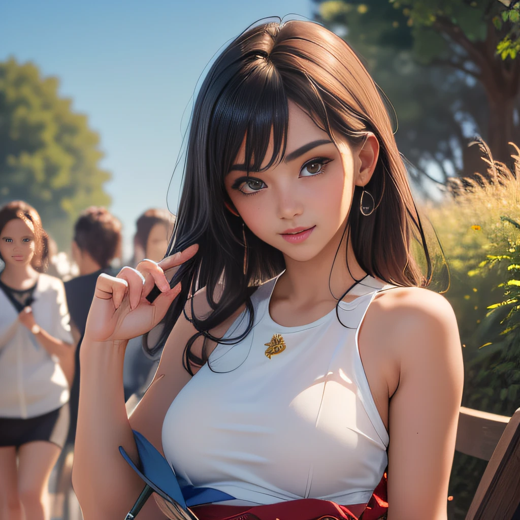 sfw, (Extremely detailed 8k wallpaper:2), (photo:2), (soigne Beautiful girl:2), (gives a lecture to friends:2), detailed (Face and eyes), (hyper realistic:1), (highly detailed:1), (epic realistic:1), rim light, (maximum details:1), cozy, (fullbody:1.3), (looking at viewer:2), (Woman's Attractive Qualities:2), (Attractive Woman:2), (Attractive:2), Smile, Intelligence, Empathy, Gracefulness, Sense of Style, Fitness, Grooming, Optimism, (Sensitivity:2), Sincerity, Romantic Gestures, Playfulness, Fashion Sense, (Sensuality:2), Charm, Modesty, Thoughtfulness, (Femininity:1), Flirtatiousness, Warmth, (Physical attractiveness:2), A beautiful smile, A love of life, strength and power, vulnerability, curiosity, wonder, love, (nature background:2), kawaii, waifu, Beautiful breasts, (attractive body:2), (Beautiful body:2), Beautiful pose, attractive pose, (Beautiful legs:1.0), (spread legs:1.0), (Beautiful clothes:1), (classic clothes:2), (elegant clothes:2), (European clothes:2), detailed clothes, (skirt:1), (blouse:1), (provocative pose)