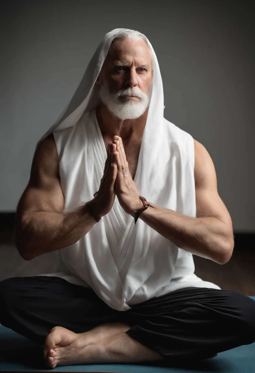 A photo of Clayton Bigsby at a yoga class,original,His appearance is that of an older man, typically dressed in the attire associated with the Ku Klux Klan, including the hood and robes when he is ‘in character’ as a white supremacist leader. Bigsby’s demeanor is often agitated and combative, especially when expressing his extremist views, which is a sharp contrast to his obliviousness to his own ethnicity.