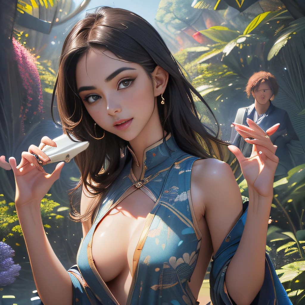 sfw, (Extremely detailed 8k wallpaper:2), (photo:2), (soigne Beautiful girl:2), (gives a lecture to friends:2), detailed (Face and eyes), (hyper realistic:1), (highly detailed:1), (epic realistic:1), rim light, (maximum details:1), cozy, (fullbody:1.0), (looking at viewer:2), (Woman's Attractive Qualities:2), (Attractive Woman:2), (Attractive:2), Smile, Intelligence, Empathy, Gracefulness, Sense of Style, Fitness, Grooming, Optimism, (Sensitivity:2), Sincerity, Romantic Gestures, Playfulness, Fashion Sense, (Sensuality:2), Charm, Modesty, Thoughtfulness, (Femininity:1), Flirtatiousness, Warmth, (Physical attractiveness:2), A beautiful smile, A love of life, strength and power, vulnerability, curiosity, wonder, love, (nature background:2), kawaii, waifu, Beautiful breasts, (attractive body:2), (Beautiful body:2), Beautiful pose, attractive pose, (Beautiful legs:1.0), (spread legs:1.0), (Beautiful clothes:1), (classic clothes:2), (elegant clothes:2), (European clothes:2), detailed clothes, (skirt:1), (blouse:1), (provocative pose)