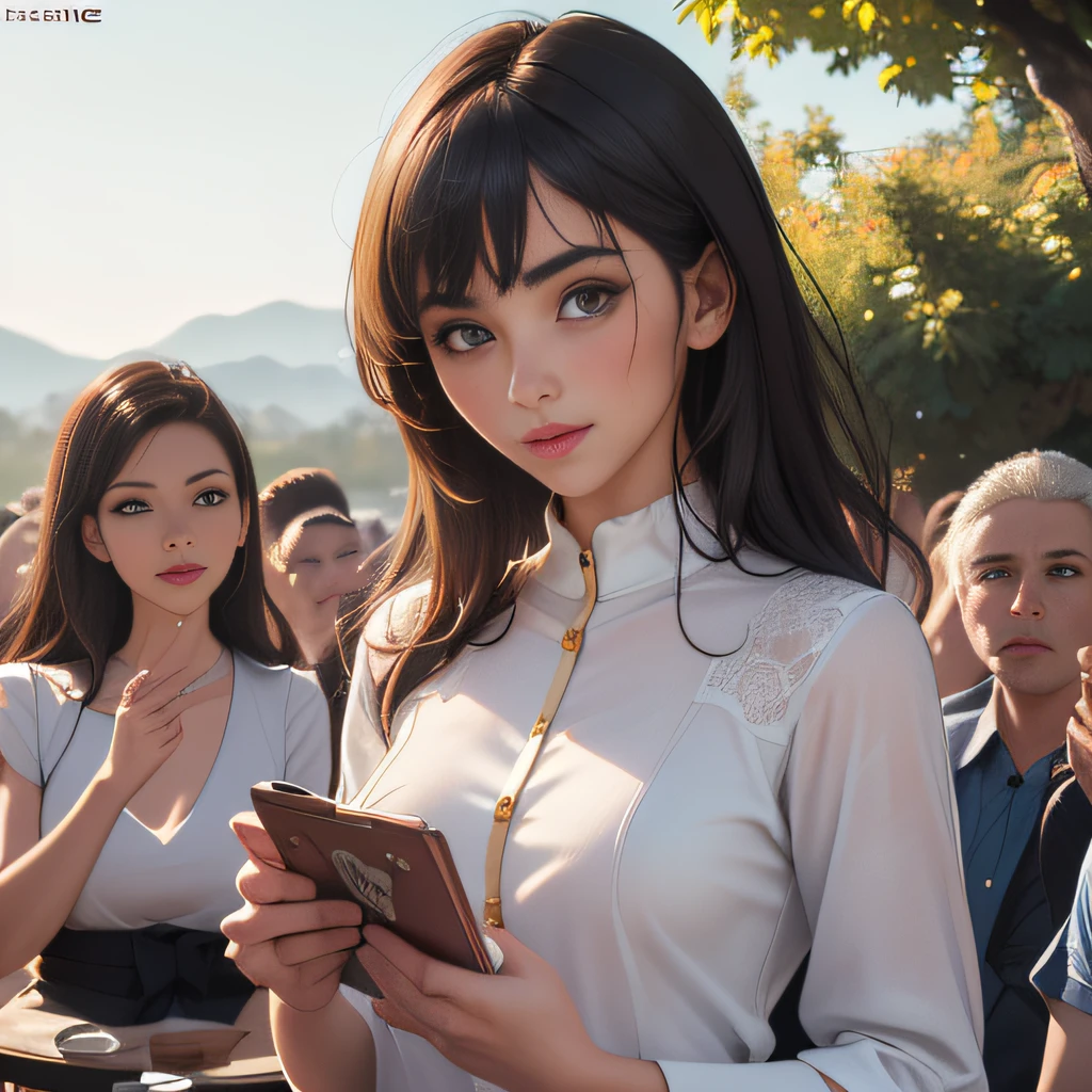 sfw, (Extremely detailed 8k wallpaper:2), (photo:2), (soigne Beautiful girl:2), (gives a lecture to friends:2), detailed (Face and eyes), (hyper realistic:1), (highly detailed:1), (epic realistic:1), rim light, (maximum details:1), cozy, (fullbody:1.0), (looking at viewer:2), (Woman's Attractive Qualities:2), (Attractive Woman:2), (Attractive:2), Smile, Intelligence, Empathy, Gracefulness, Sense of Style, Fitness, Grooming, Optimism, (Sensitivity:2), Sincerity, Romantic Gestures, Playfulness, Fashion Sense, (Sensuality:2), Charm, Modesty, Thoughtfulness, (Femininity:1), Flirtatiousness, Warmth, (Physical attractiveness:2), A beautiful smile, A love of life, strength and power, vulnerability, curiosity, wonder, love, (nature background:2), kawaii, waifu, Beautiful breasts, (attractive body:2), (Beautiful body:2), Beautiful pose, attractive pose, (Beautiful legs:1.0), (spread legs:1.0), (Beautiful clothes:1), (classic clothes:2), (elegant clothes:2), (European clothes:2), detailed clothes, (skirt:1), (blouse:1), (provocative pose)