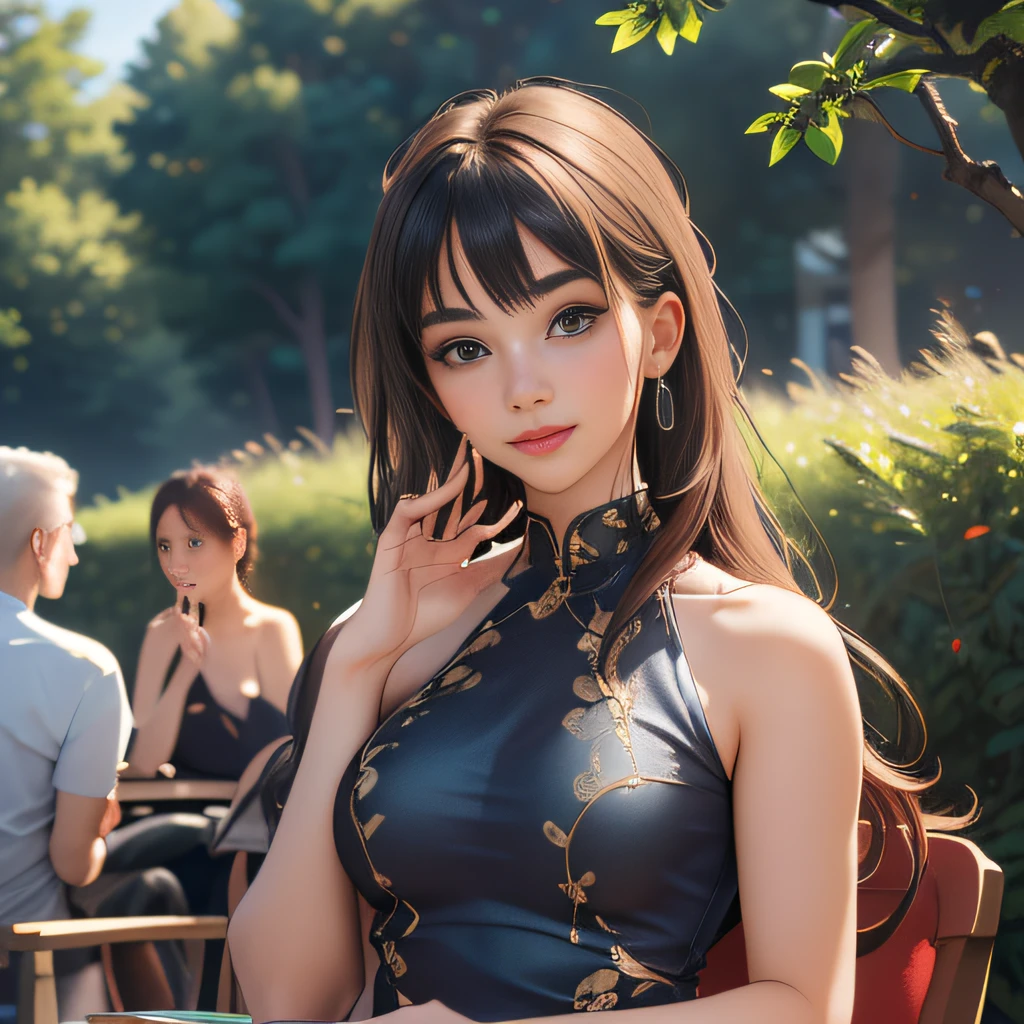 sfw, (Extremely detailed 8k wallpaper:2), (photo:2), (soigne Beautiful girl:2), (gives a lecture to friends:2), detailed (Face and eyes), (hyper realistic:1), (highly detailed:1), (epic realistic:1), rim light, (maximum details:1), cozy, (fullbody:1.0), (looking at viewer:2), (Woman's Attractive Qualities:2), (Attractive Woman:2), (Attractive:2), Smile, Intelligence, Empathy, Gracefulness, Sense of Style, Fitness, Grooming, Optimism, (Sensitivity:2), Sincerity, Romantic Gestures, Playfulness, Fashion Sense, (Sensuality:2), Charm, Modesty, Thoughtfulness, (Femininity:1), Flirtatiousness, Warmth, (Physical attractiveness:2), A beautiful smile, A love of life, strength and power, vulnerability, curiosity, wonder, love, (nature background:2), kawaii, waifu, Beautiful breasts, (attractive body:2), (Beautiful body:2), Beautiful pose, attractive pose, (Beautiful legs:1.0), (spread legs:1.0), (Beautiful clothes:1), (classic clothes:2), (elegant clothes:2), (European clothes:2), detailed clothes, (skirt:1), (blouse:1), (provocative pose)
