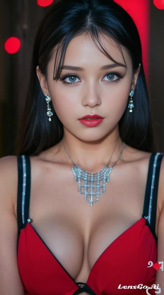 a close up of a woman in a red dress posing for a picture, selena gomez, red bra, wearing red dress, kylie jenner, in a red dress, wearing red attire, she arrived in a red dress, wearing red formal attire, wearing a red dress, most beautiful woman on earth, sexy red dress, clear portrait of demi rose, demi rose