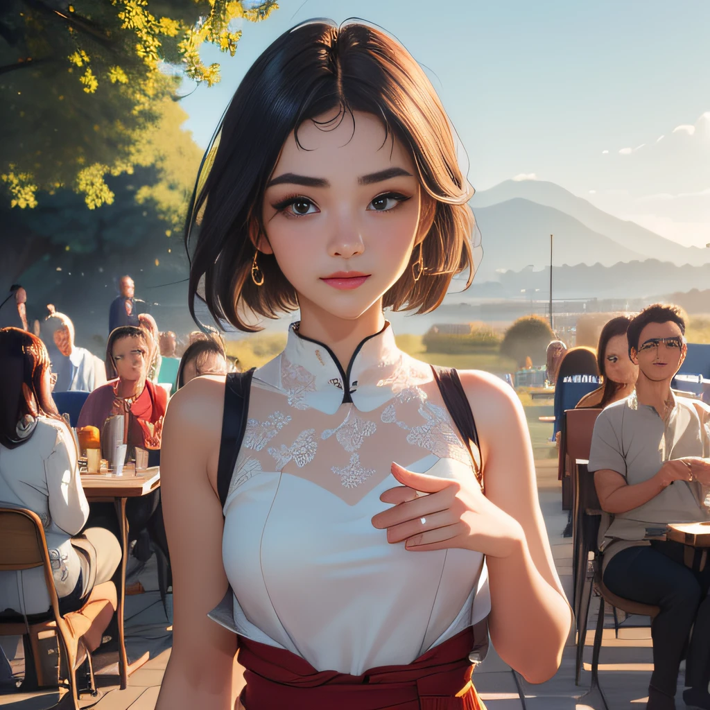 sfw, (Extremely detailed 8k wallpaper:2), (photo:2), (soigne Beautiful girl:2), (gives a lecture to friends:2), detailed (Face and eyes), (hyper realistic:1), (highly detailed:1), (epic realistic:1), rim light, (maximum details:1), cozy, (fullbody:1.0), (looking at viewer:2.0), (Woman's Attractive Qualities:2), (Attractive Woman:2), (Attractive:2), Smile, Intelligence, Empathy, Gracefulness, Sense of Style, Fitness, Grooming, Optimism, (Sensitivity:2), Sincerity, Romantic Gestures, Playfulness, Fashion Sense, (Sensuality:2), Charm, Modesty, Thoughtfulness, (Femininity:1), Flirtatiousness, Warmth, (Physical attractiveness:2), A beautiful smile, A love of life, strength and power, vulnerability, curiosity, wonder, love, (nature background:2), kawaii, waifu, Beautiful breasts, (attractive body:2), (Beautiful body:2), Beautiful pose, attractive pose, (Beautiful legs:1.0), (spread legs:1.0), (Beautiful clothes:1), (classic clothes:2), (elegant clothes:2), (European clothes:2), detailed clothes, (skirt:1), (blouse:1), (provocative pose)