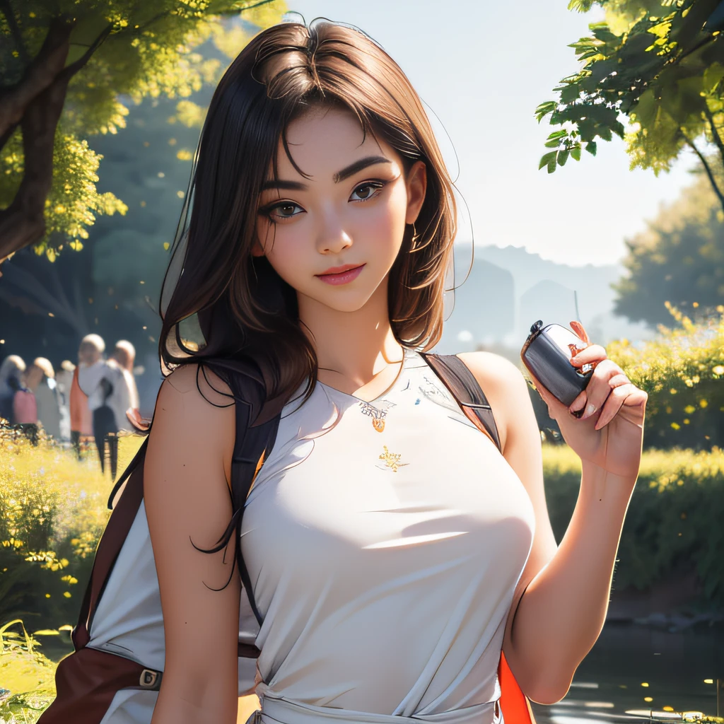 sfw, (Extremely detailed 8k wallpaper:2), (photo:2), (soigne Beautiful girl:2), (gives a lecture to friends:2), detailed (Face and eyes), (hyper realistic:1), (highly detailed:1), (epic realistic:1), rim light, (maximum details:1), cozy, (fullbody:1.0), (looking at viewer:2.0), (Woman's Attractive Qualities:2), (Attractive Woman:2), (Attractive:2), Smile, Intelligence, Empathy, Gracefulness, Sense of Style, Fitness, Grooming, Optimism, (Sensitivity:2), Sincerity, Romantic Gestures, Playfulness, Fashion Sense, (Sensuality:2), Charm, Modesty, Thoughtfulness, (Femininity:1), Flirtatiousness, Warmth, (Physical attractiveness:2), A beautiful smile, A love of life, strength and power, vulnerability, curiosity, wonder, love, (nature background:2), kawaii, waifu, Beautiful breasts, (attractive body:2), (Beautiful body:2), Beautiful pose, attractive pose, (Beautiful legs:1.0), (spread legs:1.0), (Beautiful clothes:1), (classic clothes:2), (elegant clothes:2), (European clothes:2), detailed clothes, (skirt:1), (blouse:1), (provocative pose)