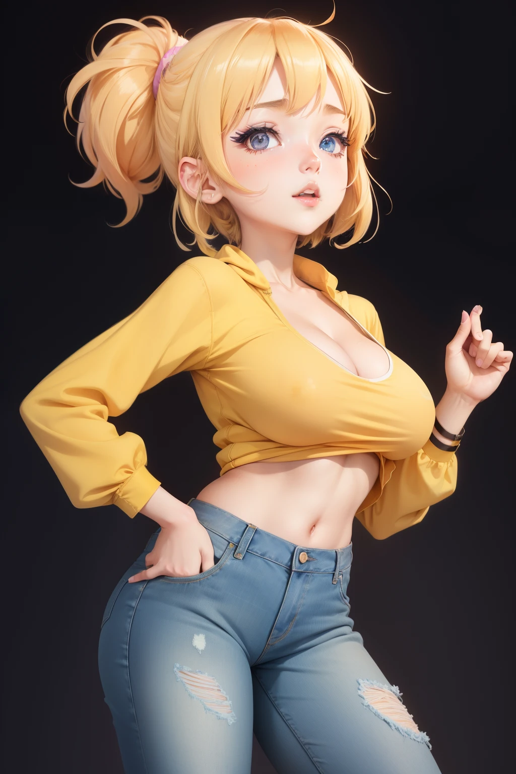 anime girl avec de gros seins posant dans un haut jaune et un jean, séduisante fille d’anime, Ilya Kuvshinov. 4 km, [ Art numérique 4 km ]!!, Style Anime 3D réaliste, Jolie fille d’anime, Artgerme extrêmement détaillé, Oppai, Style anime 4 K, Rendu photo réaliste Anime girl, Anime hyper réaliste, style anime. 8k