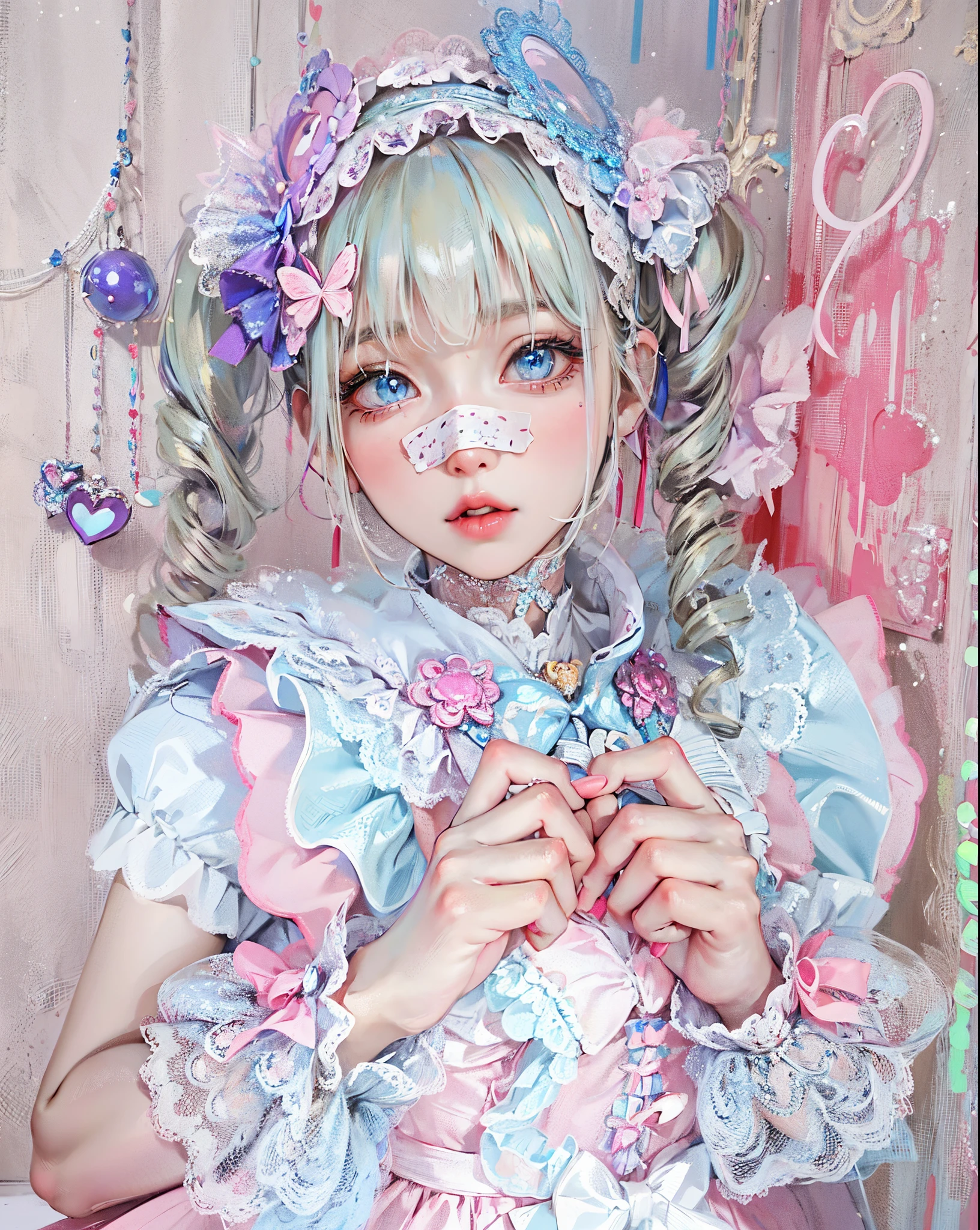 A cute young boy clown with a little pink bow on his hair