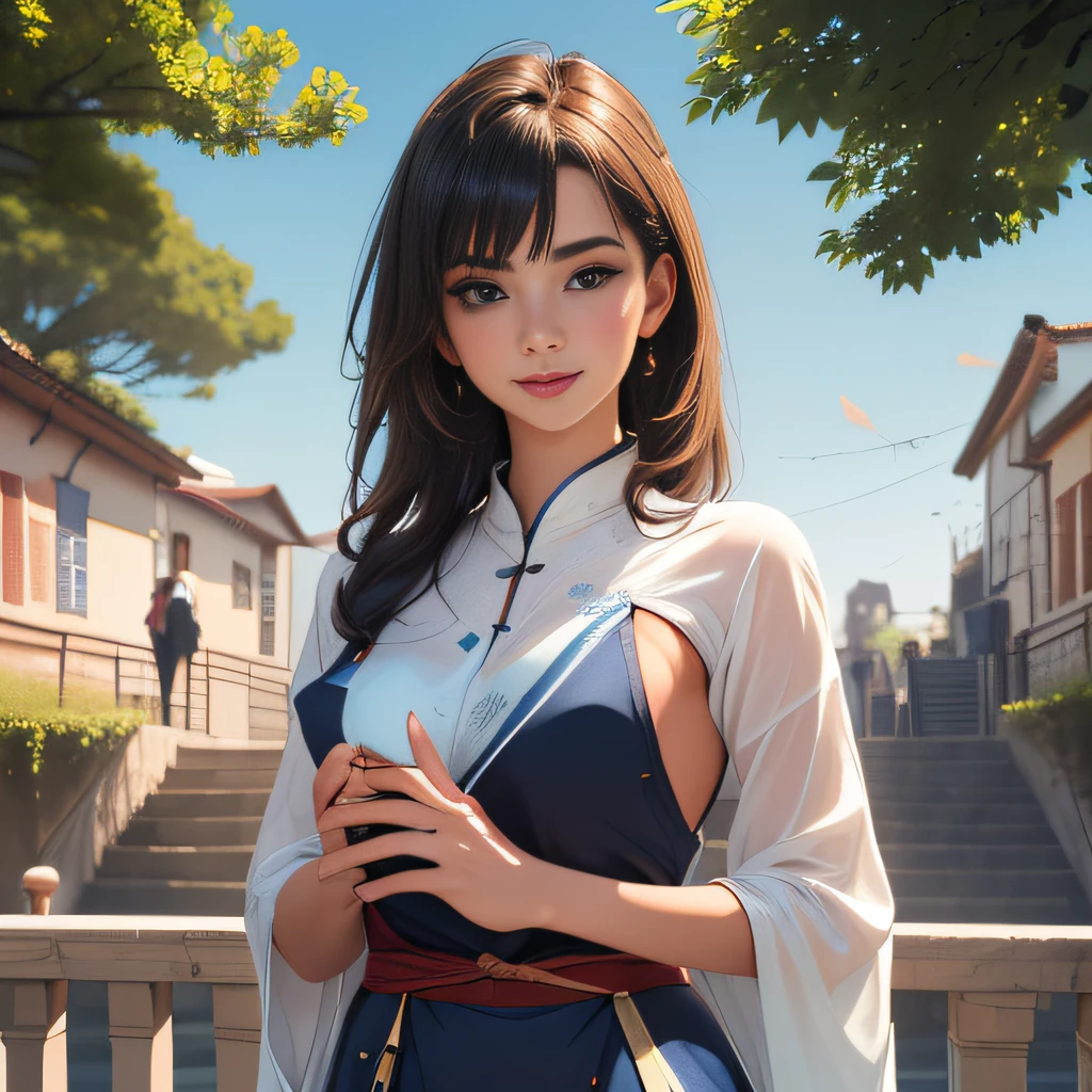 sfw, (Extremely detailed 8k wallpaper:2), (photo:2), (soigne Beautiful girl:2), (gives a lecture to friends:2), detailed (Face and eyes), (hyper realistic:1), (highly detailed:1), (epic realistic:1), rim light, (maximum details:1), cozy, (fullbody:1.0), (looking at viewer:2.0), (Woman's Attractive Qualities:2), (Attractive Woman:2), (Attractive:2), Smile, Intelligence, Empathy, Gracefulness, Sense of Style, Fitness, Grooming, Optimism, (Sensitivity:2), Sincerity, Romantic Gestures, Playfulness, Fashion Sense, (Sensuality:2), Charm, Modesty, Thoughtfulness, (Femininity:1), Flirtatiousness, Warmth, (Physical attractiveness:2), A beautiful smile, A love of life, strength and power, vulnerability, curiosity, wonder, love, (nature background:2), kawaii, waifu, Beautiful breasts, (attractive body:2), (Beautiful body:2), Beautiful pose, attractive pose, (Beautiful legs:1.0), (spread legs:1.0), (Beautiful clothes:1), (classic clothes:2), (elegant clothes:2), (European clothes:2), detailed clothes, (skirt:1), (blouse:1), (provocative pose)