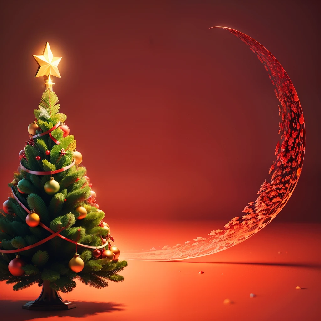 Create an image with a solid red background without elements with a Christmas tree coming out of the left side, without interfering in the middle and right side, leaving them free and without elements with a solid background.  Ultra Realistic, 8k, fullhd --auto --s2