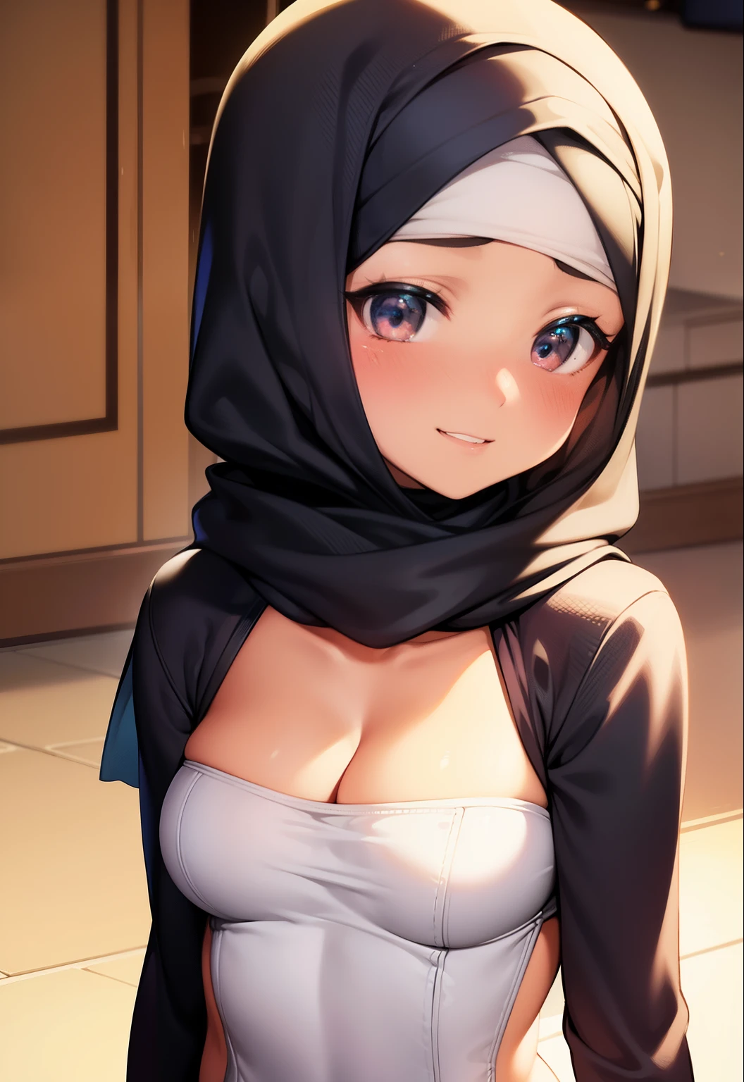 Potrait of swedish  e-girl with gergous and charming beautiful face, perfect feminine face, cum on her face, open mouth, tongue out, cum on mouth, cum drip, cum string, after blowjob, blushed, flushed, nose blush, bukkake, cum on face, rolling eyes, wearing hijab, gigantic breasts, topless