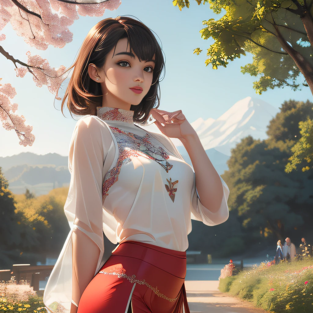 sfw, (Extremely detailed 8k wallpaper:2), (photo:2), (soigne Beautiful girl:2), (gives a lecture to friends:2), detailed (Face and eyes), (hyper realistic:1), (highly detailed:1), (epic realistic:1), rim light, (maximum details:1), cozy, (fullbody:1.0), (looking at viewer:2.0), (Woman's Attractive Qualities:2), (Attractive Woman:2), (Attractive:2), Smile, Intelligence, Empathy, Gracefulness, Sense of Style, Fitness, Grooming, Optimism, (Sensitivity:2), Sincerity, Romantic Gestures, Playfulness, Fashion Sense, (Sensuality:2), Charm, Modesty, Thoughtfulness, (Femininity:1), Flirtatiousness, Warmth, (Physical attractiveness:2), A beautiful smile, A love of life, strength and power, vulnerability, curiosity, wonder, love, (nature background:2), kawaii, waifu, Beautiful breasts, (attractive body:2), (Beautiful body:2), Beautiful pose, attractive pose, (Beautiful legs:1.0), (spread legs:1.0), (Beautiful clothes:1), (classic clothes:2), (elegant clothes:2), (European clothes:2), detailed clothes, (skirt:1), (blouse:1), (provocative pose)