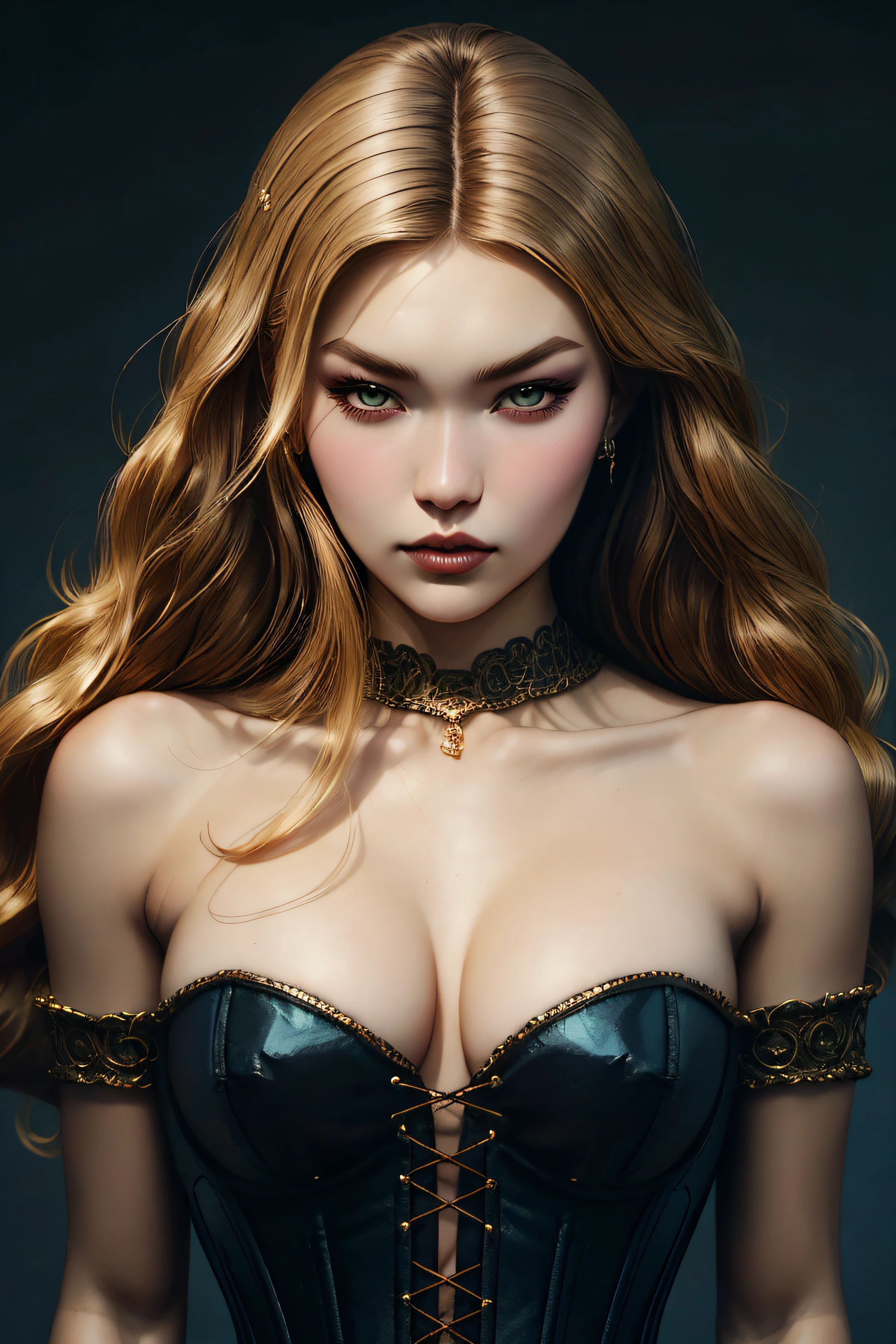 Gigi Hadid, nude corset sexy clothes, character portrait, 4 9 9 0 s, long hair, intricate, elegant, highly detailed, digital painting, artstation, concept art, smooth, sharp focus, illustration, art by wlop, charlie bowater and alexandra fomina