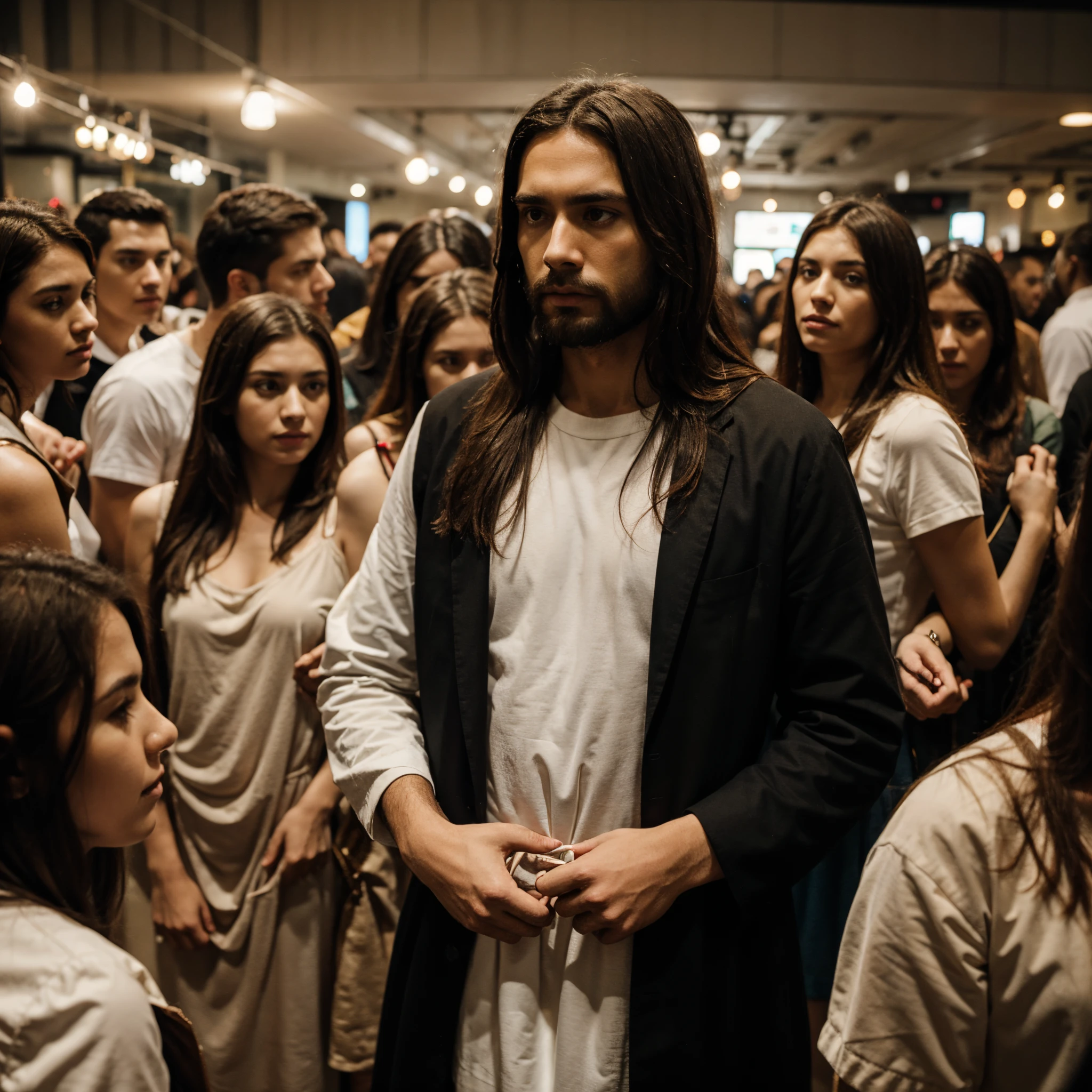 Jesus surrounded by people