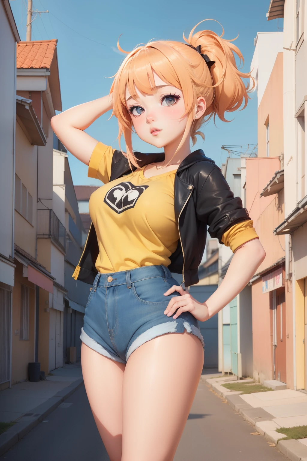 anime girl avec de gros seins posant dans un haut jaune et un jean, séduisante fille d’anime, Ilya Kuvshinov. 4 km, [ Art numérique 4 km ]!!, Style Anime 3D réaliste, Jolie fille d’anime, Artgerme extrêmement détaillé, Oppai, Style anime 4 K, Rendu photo réaliste Anime girl, Anime hyper réaliste, style anime. 8k
