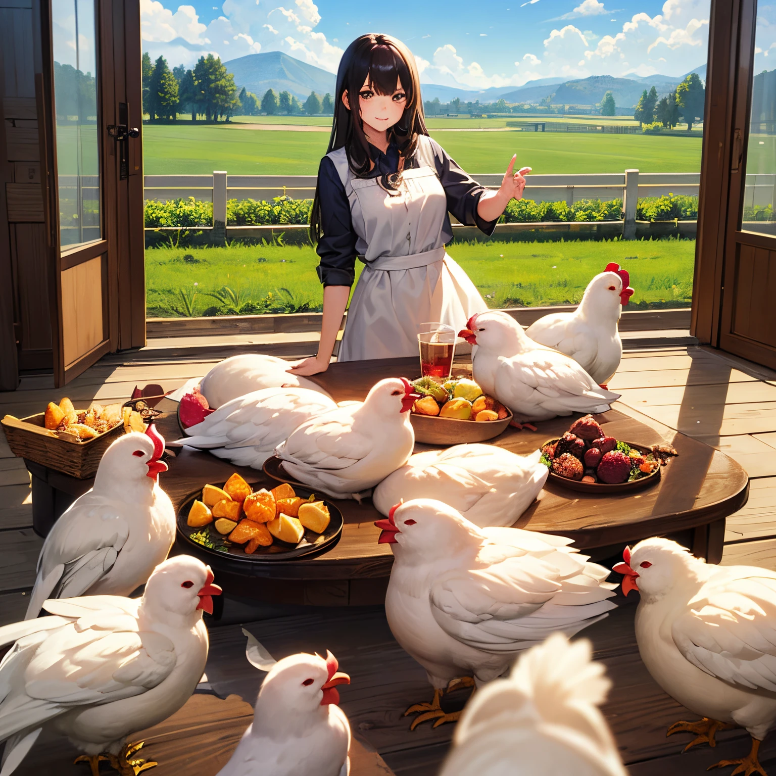 (tmasterpiece, top-quality, Best quality at best, offcial art, Beautiful and beautiful:1.2), Farms,chicken
