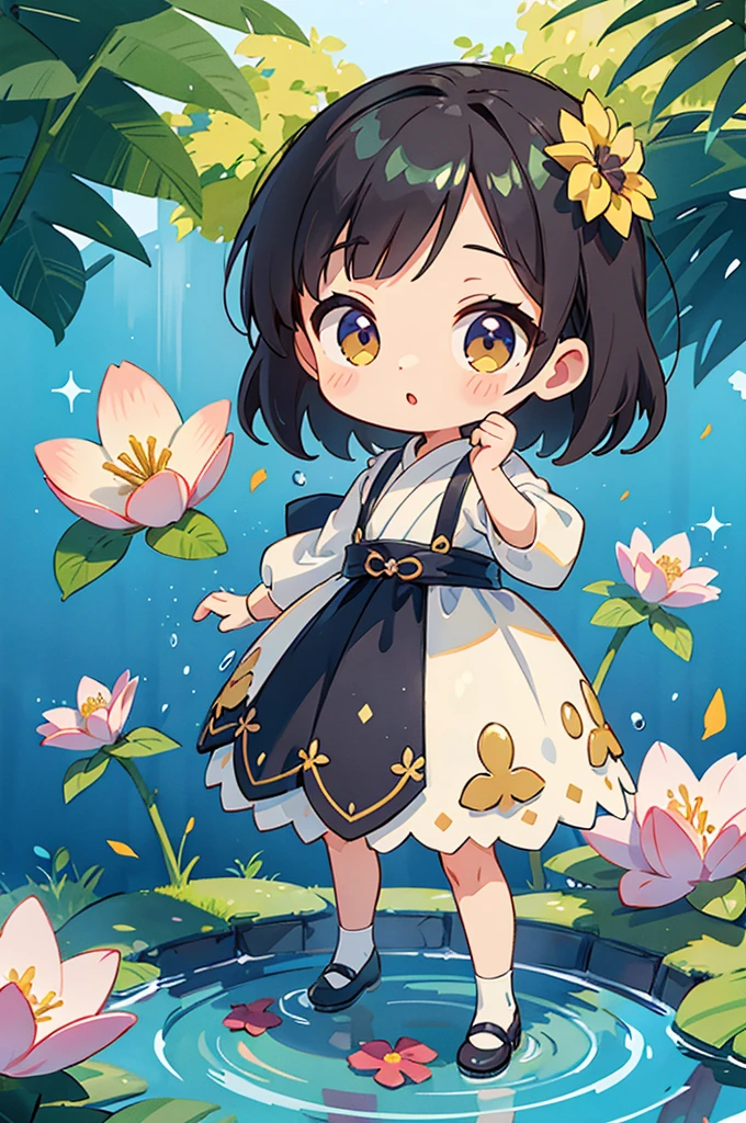 fotoRealstic、Doll standing in front of painting、roupas de banho、cara de riso、Water droplets on the cheeks、Strike an extended pose、Sengai、Pixiv、RococoStyle、dollfie sonho、aquarela Nendoroid、(High Definition Figure)、Seda iridescente fluindo、Nendroid、para cima do rosto、There are also flowers in front of the Nendroids、Morning Glory Petals、season!!: 夏☀ 🍂 朝顔