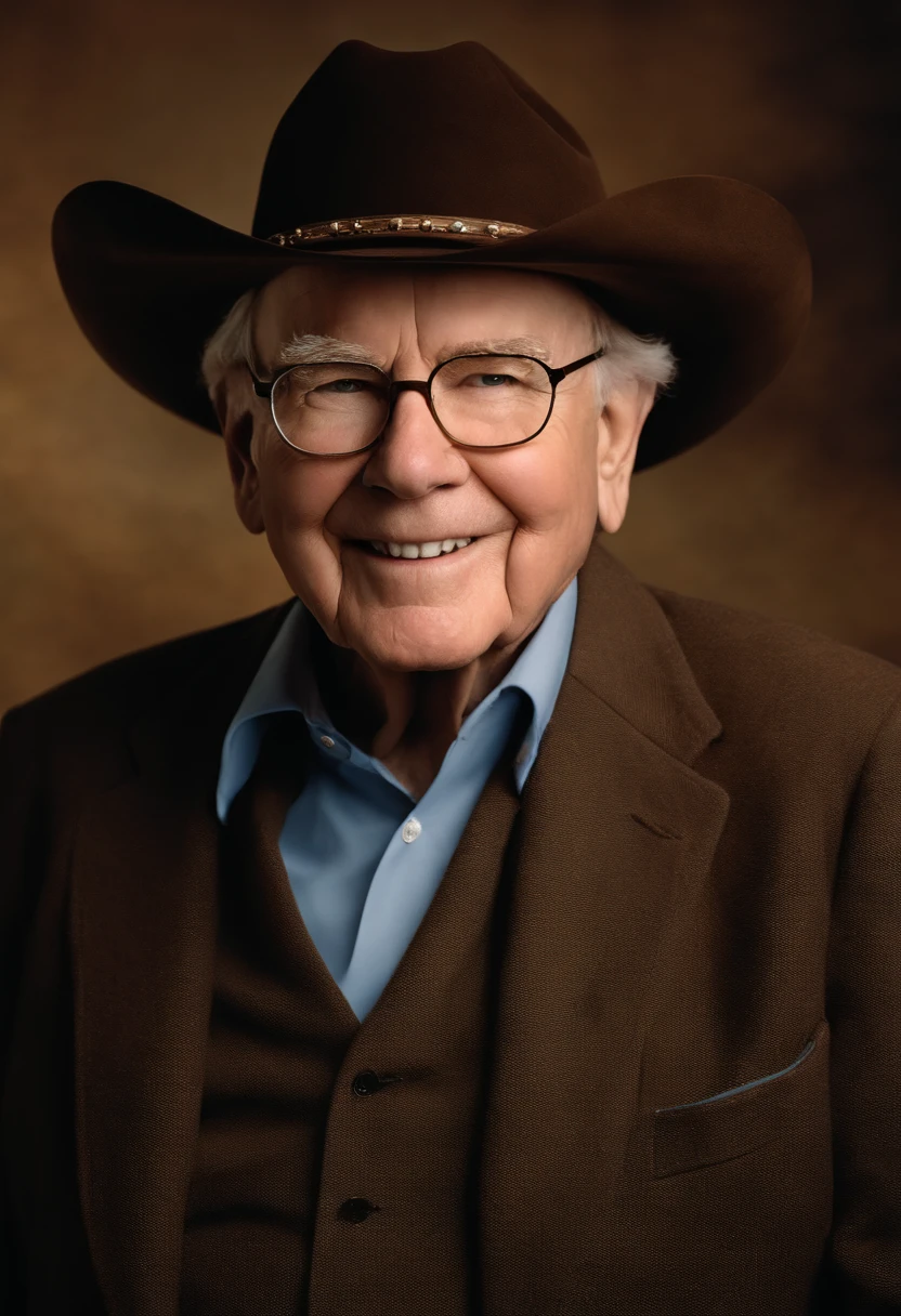 A picture of Warren Buffett wearing a cowboy hat and holding a lasso.,original,Warren Buffett, often referred to as the “Oracle of Omaha,” has a friendly, approachable appearance, typically seen in modest, practical attire that belies his status as one of the world’s wealthiest individuals. He has an unassuming demeanor, often seen with a gentle smile, and his elderly visage is marked by a warm, grandfatherly appeal.