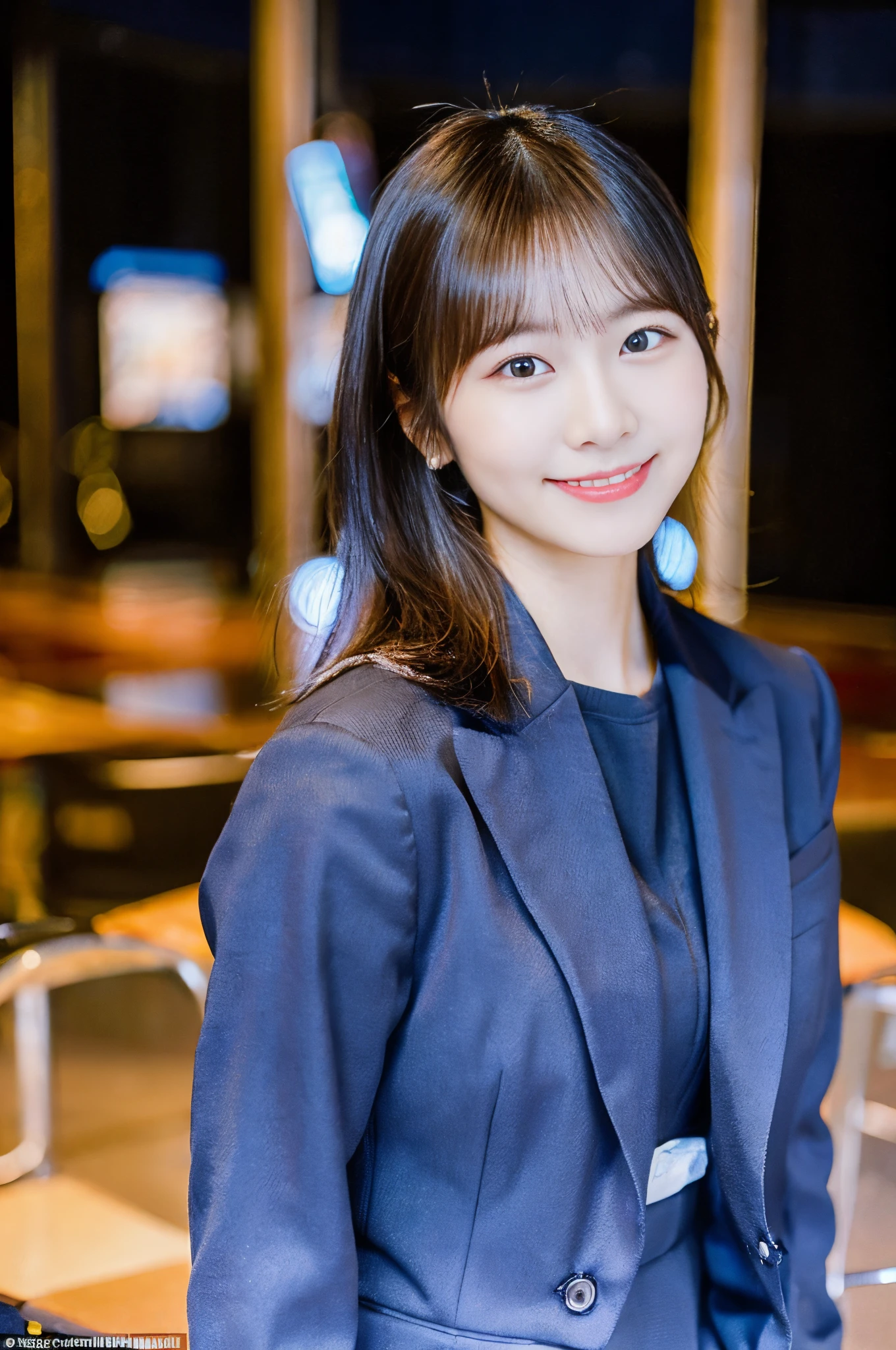 A very beautiful Japanese female teacher wearing a suit, (Age 19), With smiling eyes, ISO 6400 Certified