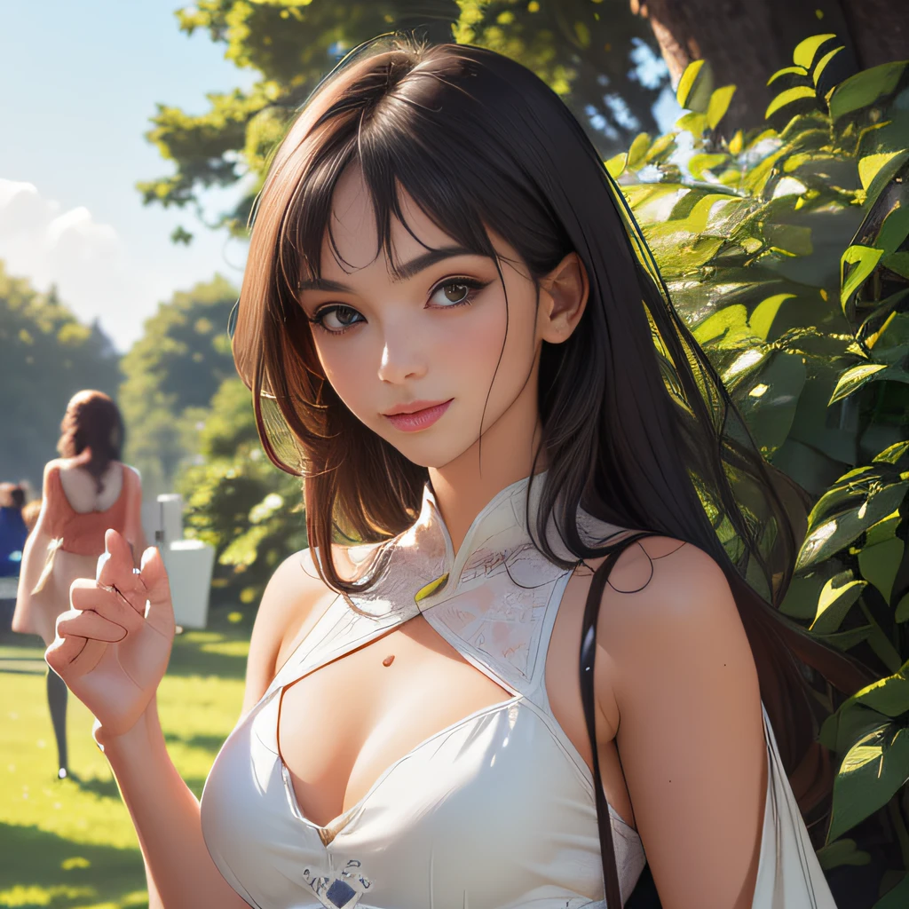 sfw, (Extremely detailed 8k wallpaper:2), (photo:2), (soigne Beautiful girl:2), (gives a lecture to friends:2), detailed (Face and eyes), (hyper realistic:1), (highly detailed:1), (epic realistic:1), rim light, (maximum details:1), cozy, (fullbody:1.3), (looking at viewer:2), (Woman's Attractive Qualities:2), (Attractive Woman:2), (Attractive:2), Smile, Intelligence, Empathy, Gracefulness, Sense of Style, Fitness, Grooming, Optimism, (Sensitivity:2), Sincerity, Romantic Gestures, Playfulness, Fashion Sense, (Sensuality:2), Charm, Modesty, Thoughtfulness, (Femininity:1), Flirtatiousness, Warmth, (Physical attractiveness:2), A beautiful smile, A love of life, strength and power, vulnerability, curiosity, wonder, love, (nature background:2), kawaii, waifu, Beautiful breasts, (attractive body:2), (Beautiful body:2), Beautiful pose, attractive pose, (Beautiful legs:1.0), (spread legs:1.0), (Beautiful clothes:1), (classic clothes:2), (elegant clothes:2), (European clothes:2), detailed clothes, (skirt:1), (blouse:1), (provocative pose)