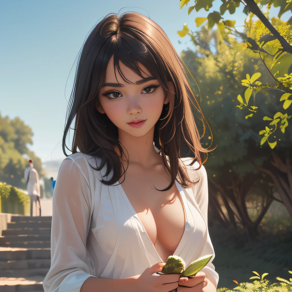 sfw, (Extremely detailed 8k wallpaper:2), (photo:2), (soigne Beautiful girl:2), (gives a lecture to friends:2), detailed (Face and eyes), (hyper realistic:1), (highly detailed:1), (epic realistic:1), rim light, (maximum details:1), cozy, (fullbody:1.3), (looking at viewer:2), (Woman's Attractive Qualities:2), (Attractive Woman:2), (Attractive:2), Smile, Intelligence, Empathy, Gracefulness, Sense of Style, Fitness, Grooming, Optimism, (Sensitivity:2), Sincerity, Romantic Gestures, Playfulness, Fashion Sense, (Sensuality:2), Charm, Modesty, Thoughtfulness, (Femininity:1), Flirtatiousness, Warmth, (Physical attractiveness:2), A beautiful smile, A love of life, strength and power, vulnerability, curiosity, wonder, love, (nature background:2), kawaii, waifu, Beautiful breasts, (attractive body:2), (Beautiful body:2), Beautiful pose, attractive pose, (Beautiful legs:1.0), (spread legs:1.0), (Beautiful clothes:1), (classic clothes:2), (elegant clothes:2), (European clothes:2), detailed clothes, (skirt:1), (blouse:1), (provocative pose)