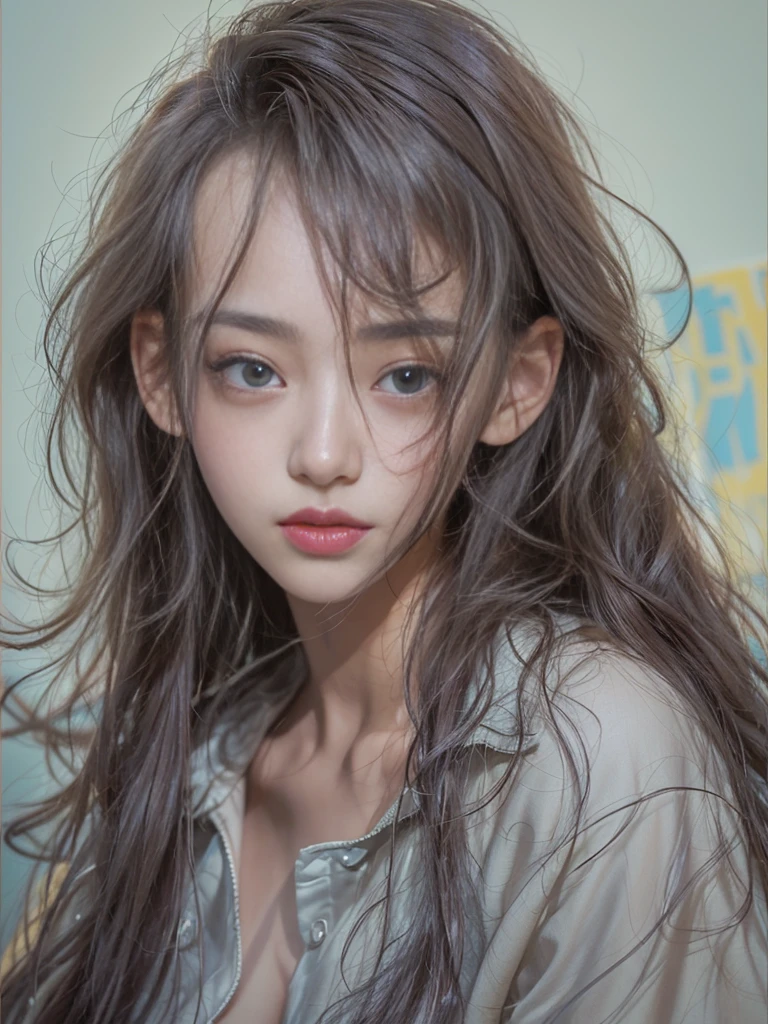 ​masterpiece、8K、32K、top-quality、(A detailed eye)、(A cute Japanese woman、bangss:1.3)、23years old、1 girl in、elegent、(undergarment:1.1)、a plant、(gigantic cleavage breasts:1.2)、Sit on the sofa、(A dark-haired、Long:1.4)、espadrilles、beauty legs