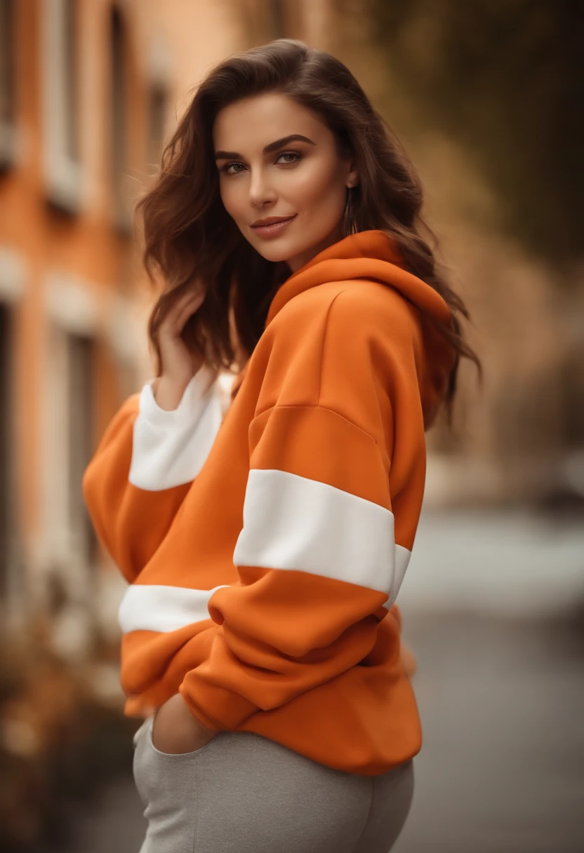 3d model of orange color sweatshirt, styled in soft, dreamy quality, feminine exuberance, matte photo,