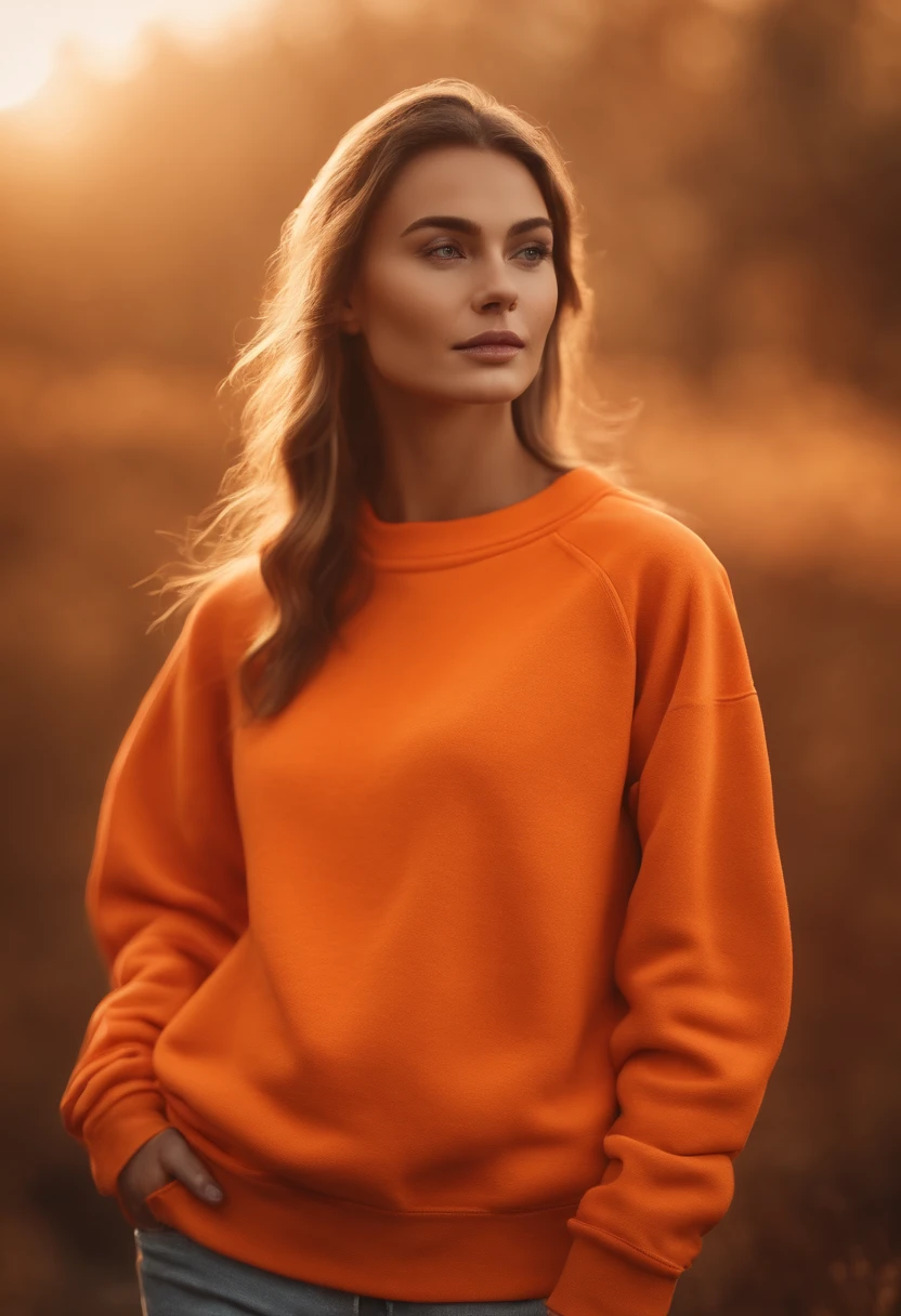 3d model of orange sweatshirt, made in a soft style, dreamy quality, feminine exuberance, Matte Photo, without inscriptions and logos