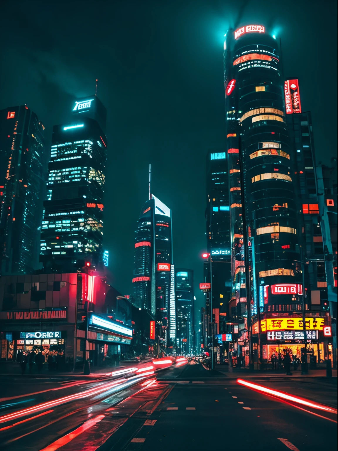 cyberpunk skyscraper neon city night view