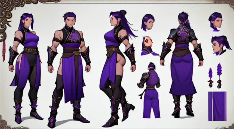 y Asian warrior girl. Black and purple hair. Dragon armor motif. I'm the style of mortal Kombat. Concept art using wing chun martial arts. Show full body. Sexpeal.