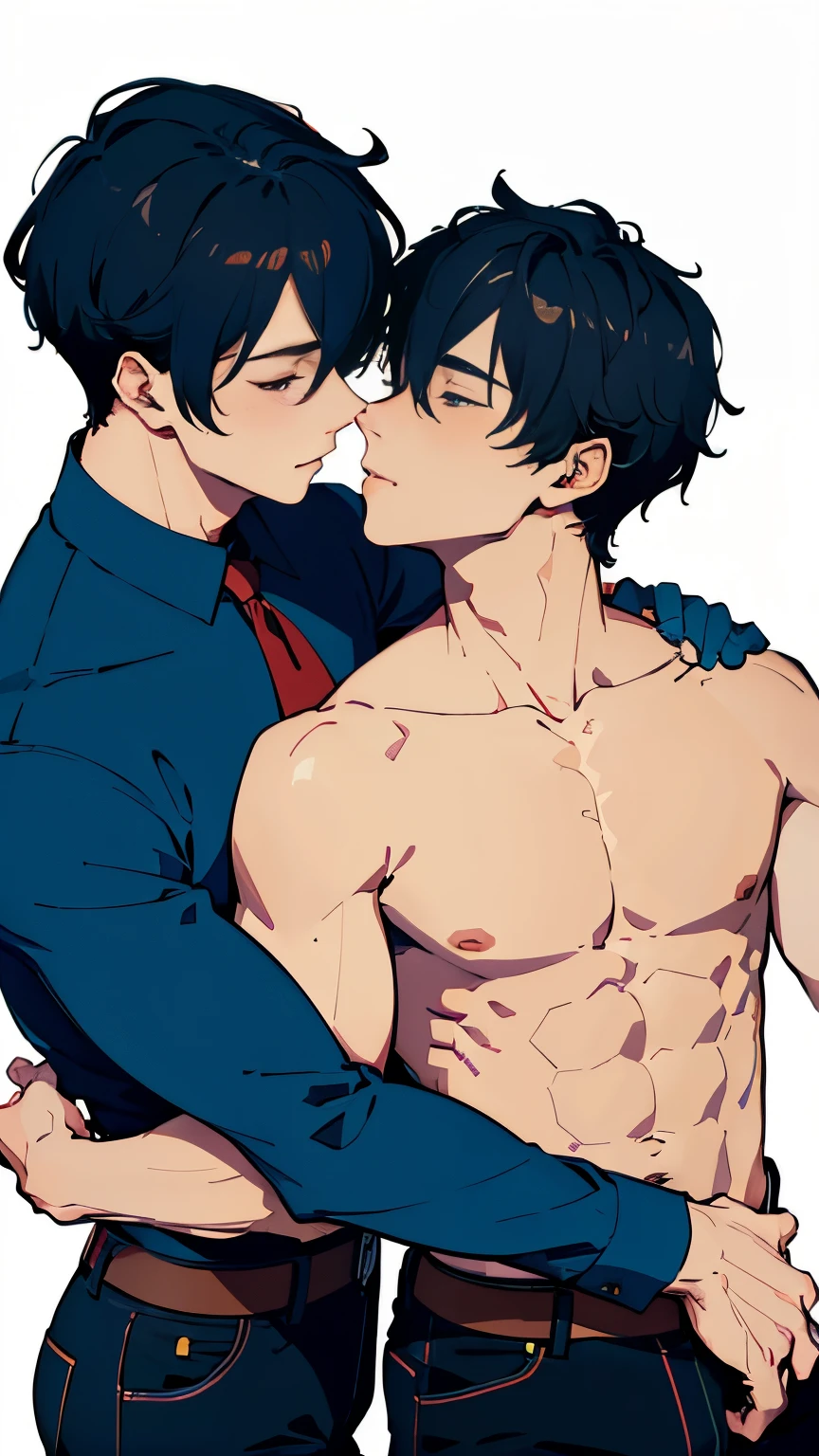 (masterpiece:1.2), best quality, flat color, colorful, two male relationship,gay male,yaoi,male face,male body