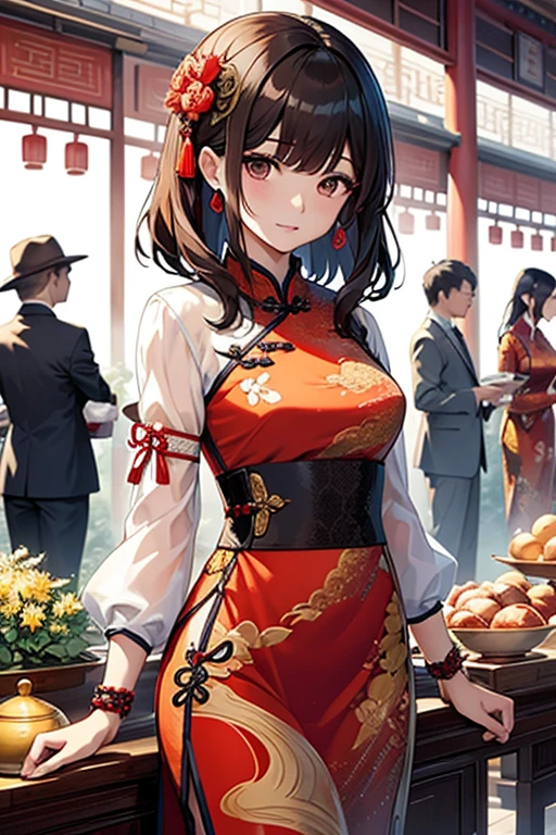 Close-up de uma mulher com um vestido vermelho segurando uma adaga,TRAJES TRADICIONAIS CHINESES, Chinese, Menina chinesa, traditional chinese, Mulher chinesa, China's idol, vestindo cheongsam vermelho, No cheongsam, Combina com trajes chineses antigos, No cheongsam, terno de corte tradicional, vestindo roupas chinesas antigas, China Princesa, chinese heritage, traje tradicional