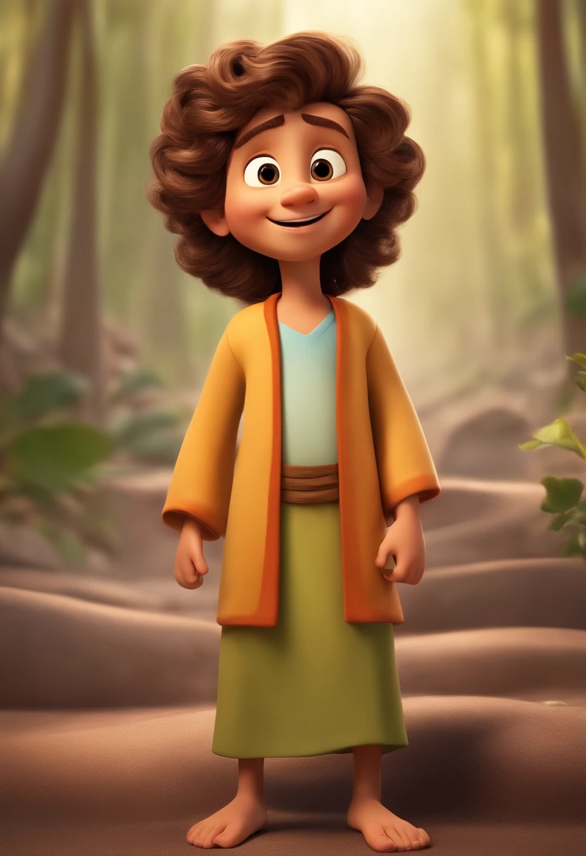 A happy boy of Jesus Christ with hair standing on end complied, fundo branco, barnet, Tom, Estilo Pixar, ....3d, desenhos animados, rosto detalhado, asymmetrical 16k