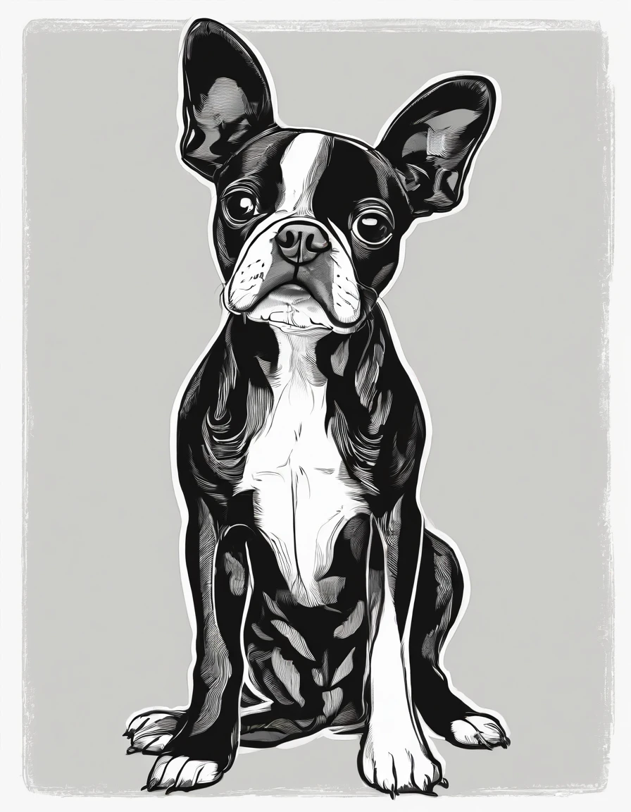 Boston terrier outside , for coloring page, high quality, black and white, no shading