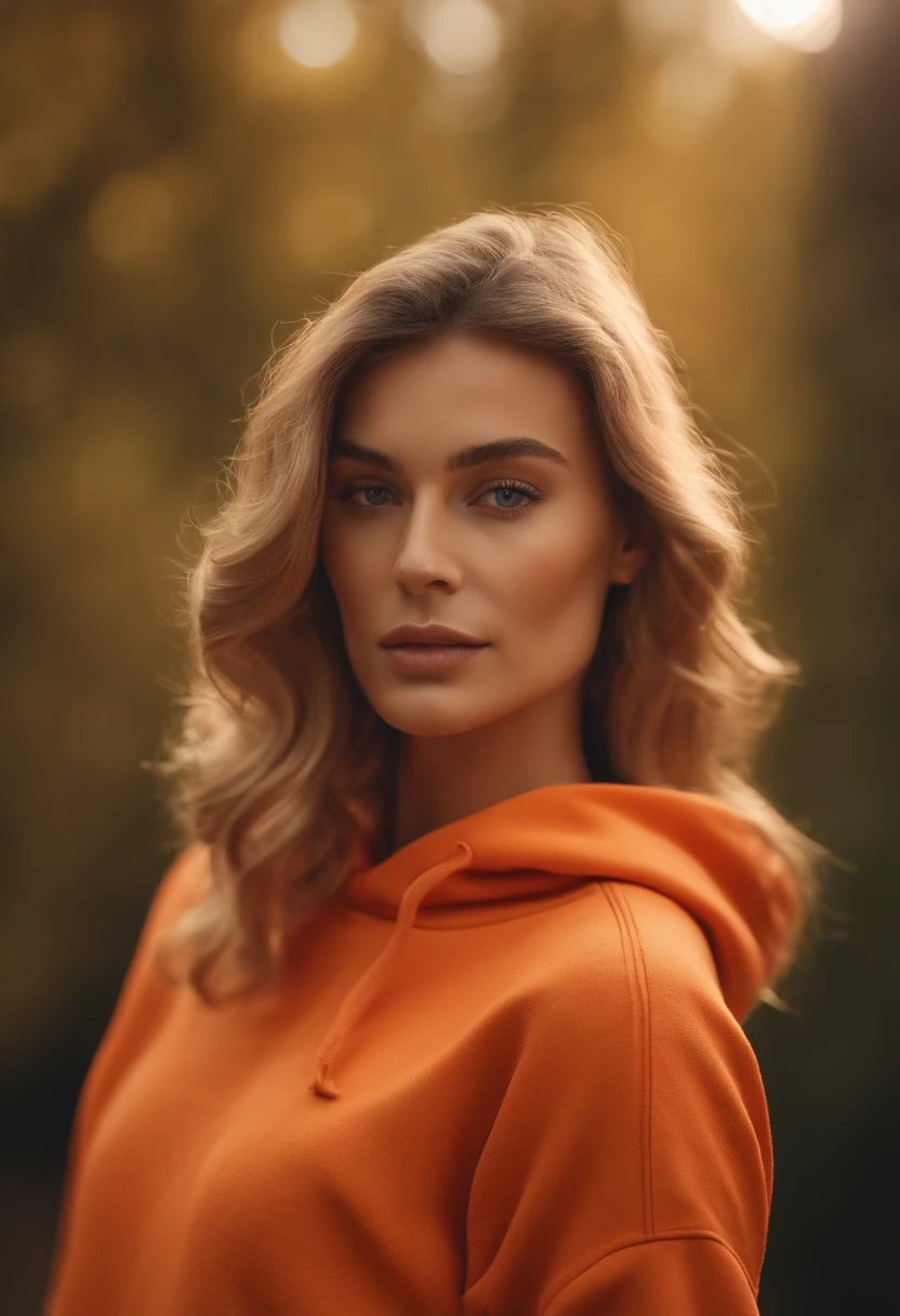 3d model of orange sweatshirt, made in a soft style, dreamy quality, feminine exuberance, Matte Photo, without inscriptions and logos