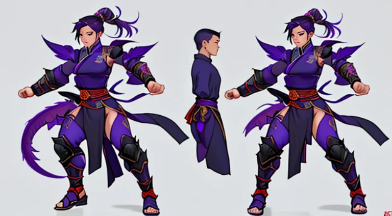 Sexy Asian warrior girl. Black and purple hair. Dragon armor motif. I'm the style of mortal Kombat. Concept art using wing chun martial arts. Show full body. Sex appeal. With Chinese dragon wrapped around her.