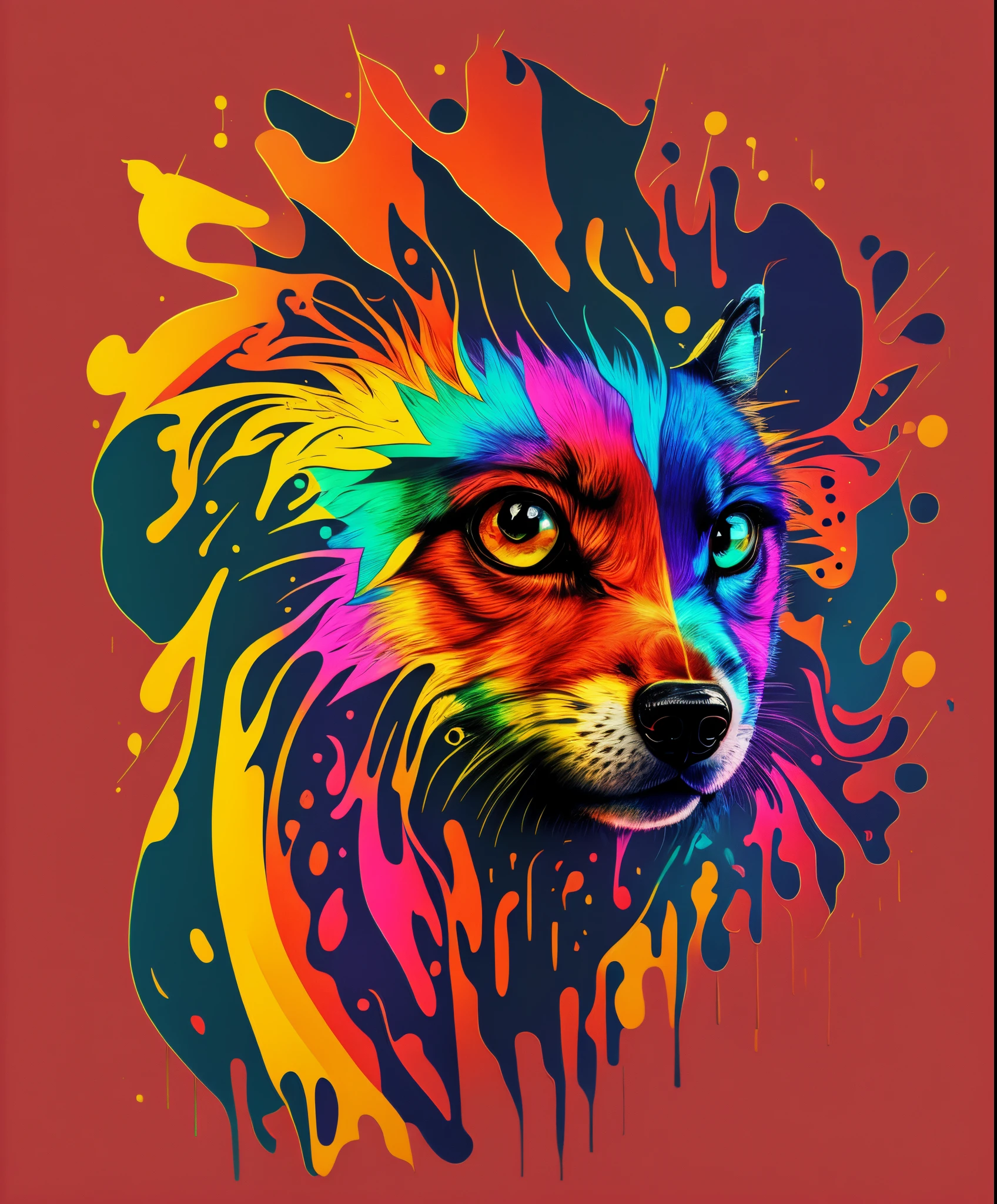 (close up fotografia de um lobo), T-shirt logo in colorful tapered thin outline style, spelling view, arte em (fundo vazio:1.4)Hands,