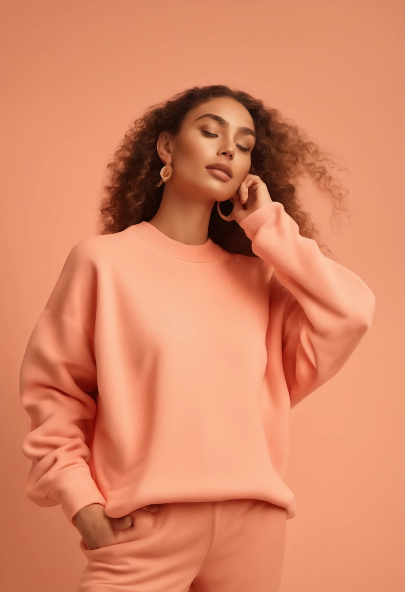 3d model of a peach sweatshirt, made in a soft style, dreamy quality, feminine exuberance, Matte Photo, without inscriptions and logos