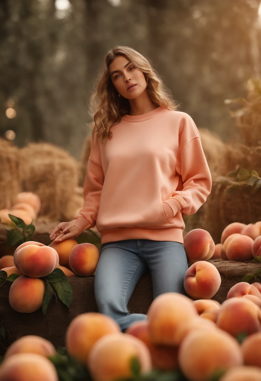 3d model of a peach sweatshirt, made in a soft style, dreamy quality, feminine exuberance, Matte Photo, without inscriptions and logos