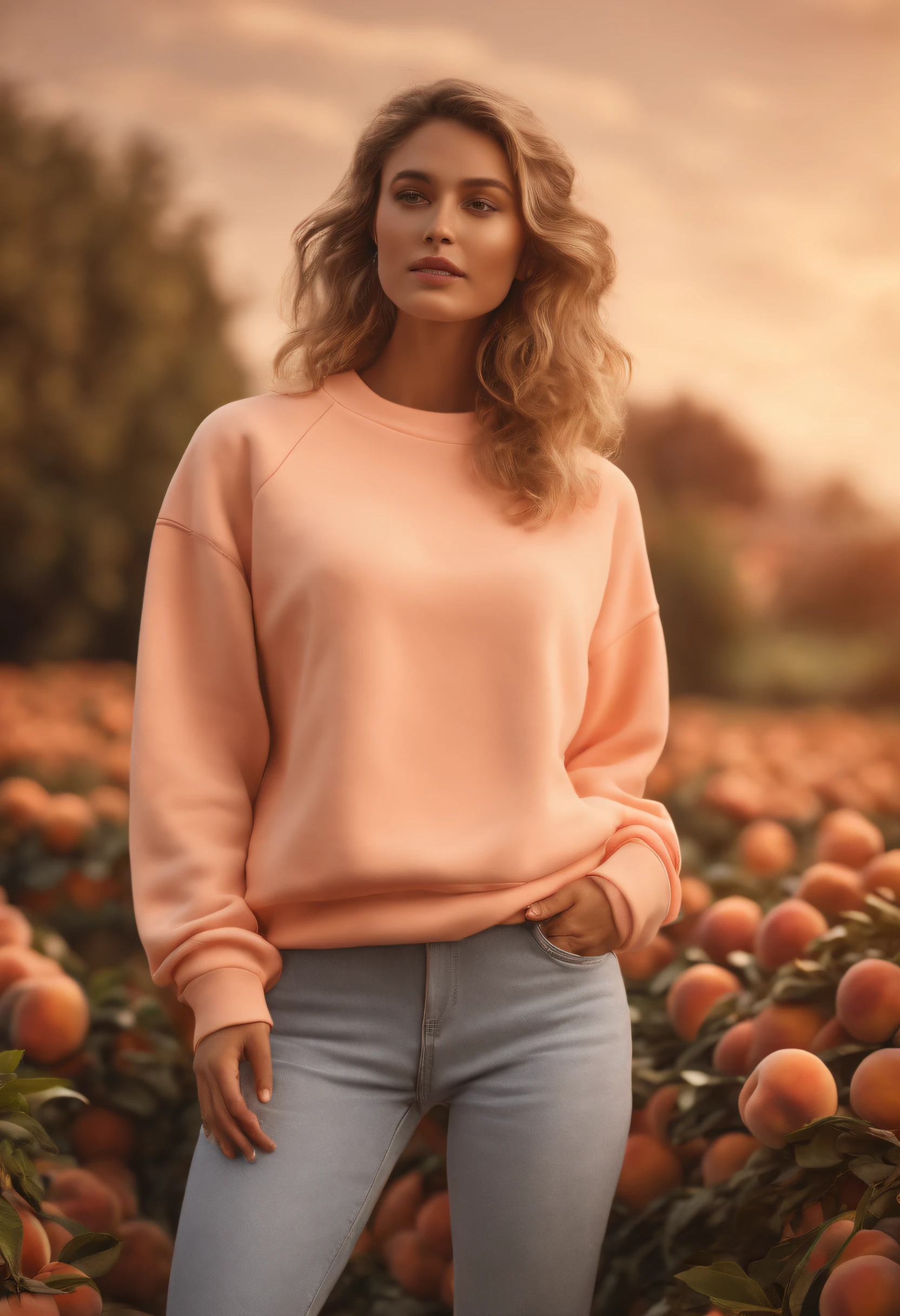 3d model of a peach sweatshirt, made in a soft style, dreamy quality, feminine exuberance, Matte Photo, without inscriptions and logos