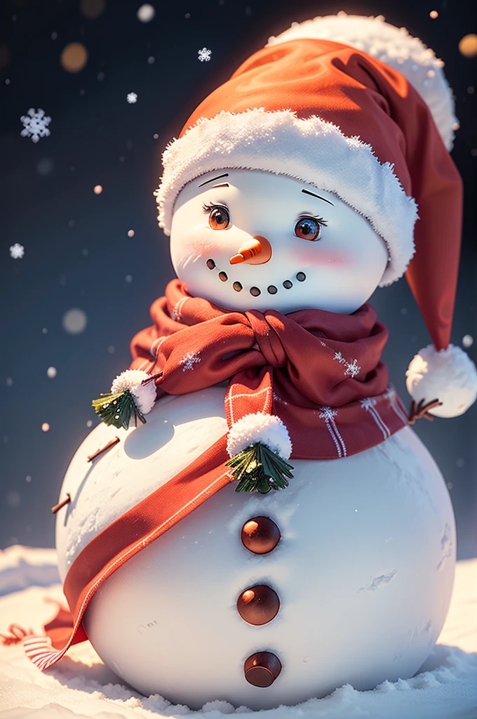 (cute snowman wearing Santa costume:1.3), fantasy, large snowflakes falling, (Masterpiece), (Best Quality), (Ultra high Detailes)